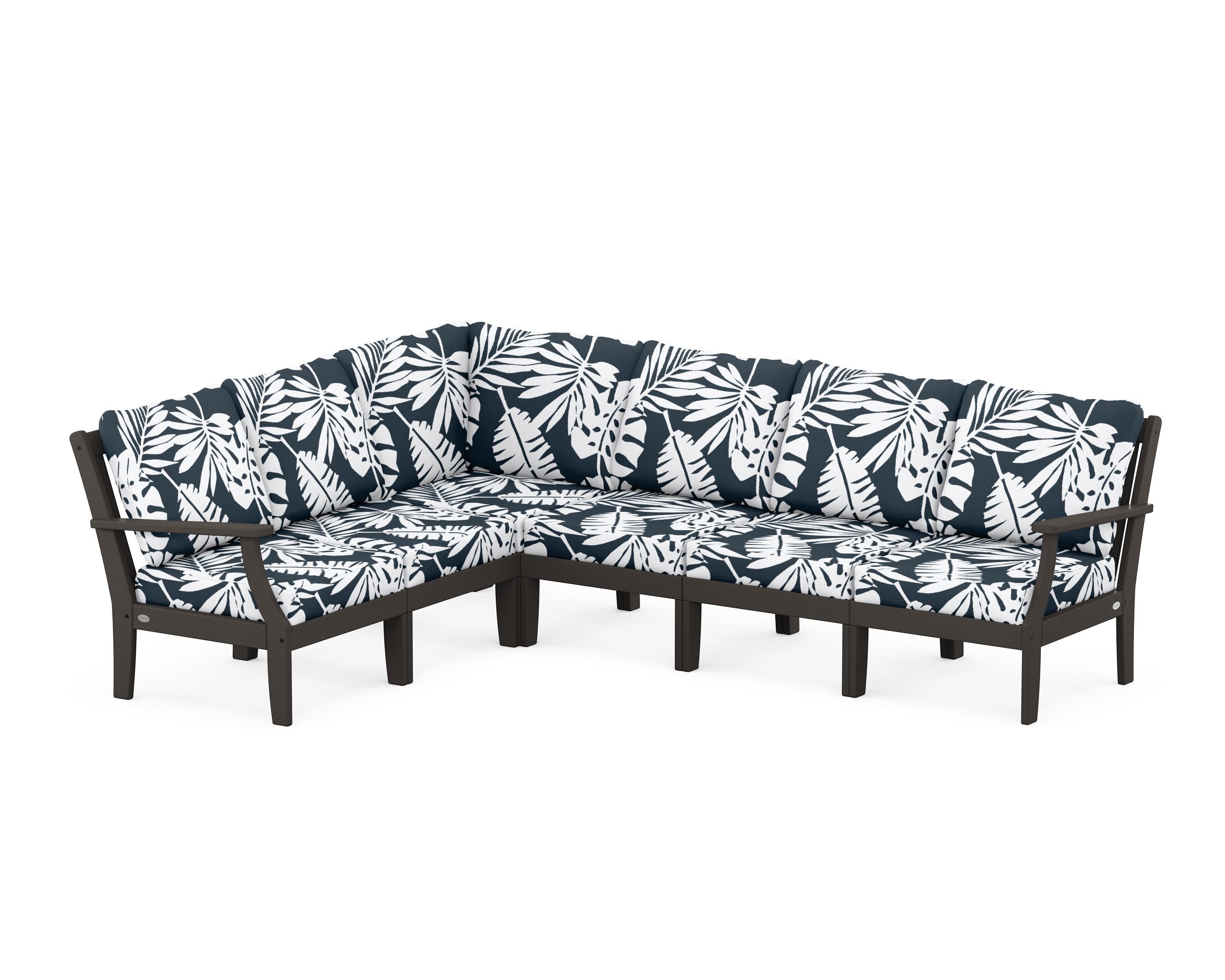 Braxton Modular 6-Piece Deep Seating Set in Vintage Coffee / Leaf Marine Indigo