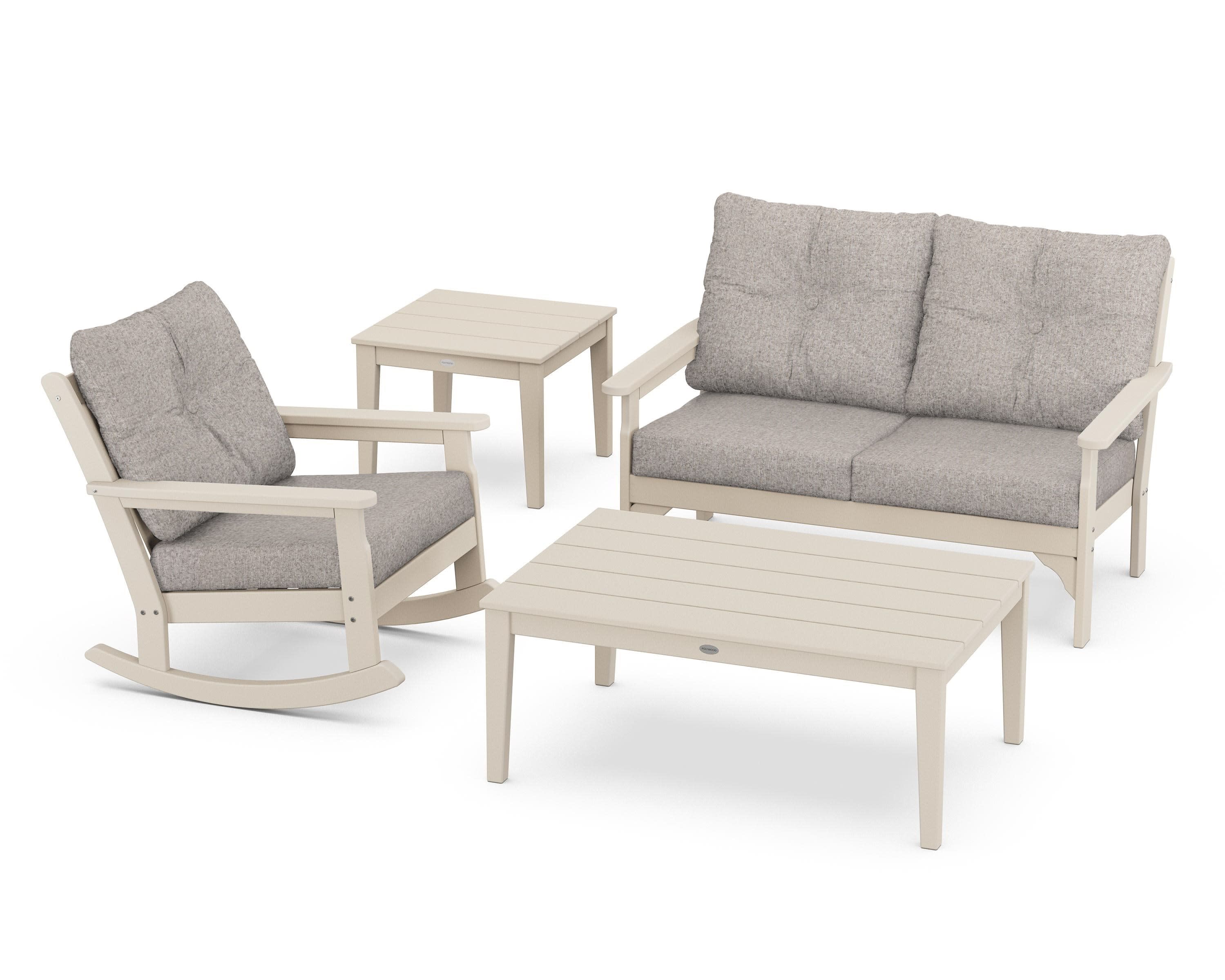 Vineyard 4-Piece Deep Seating Rocker Set in Sand / Weathered Tweed