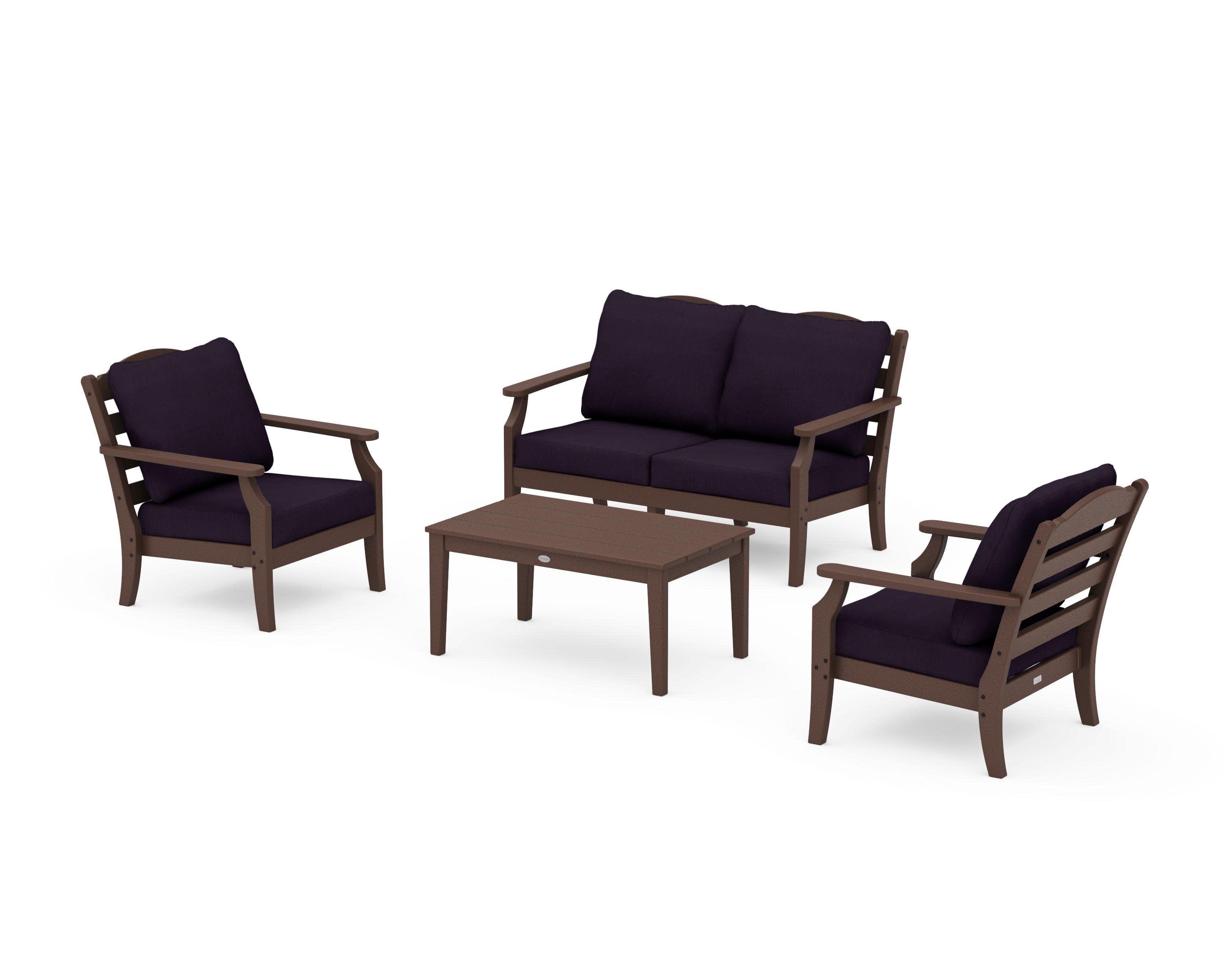 Savannah 4-Piece Deep Seating Set with Loveseat in Mahogany / Navy Linen