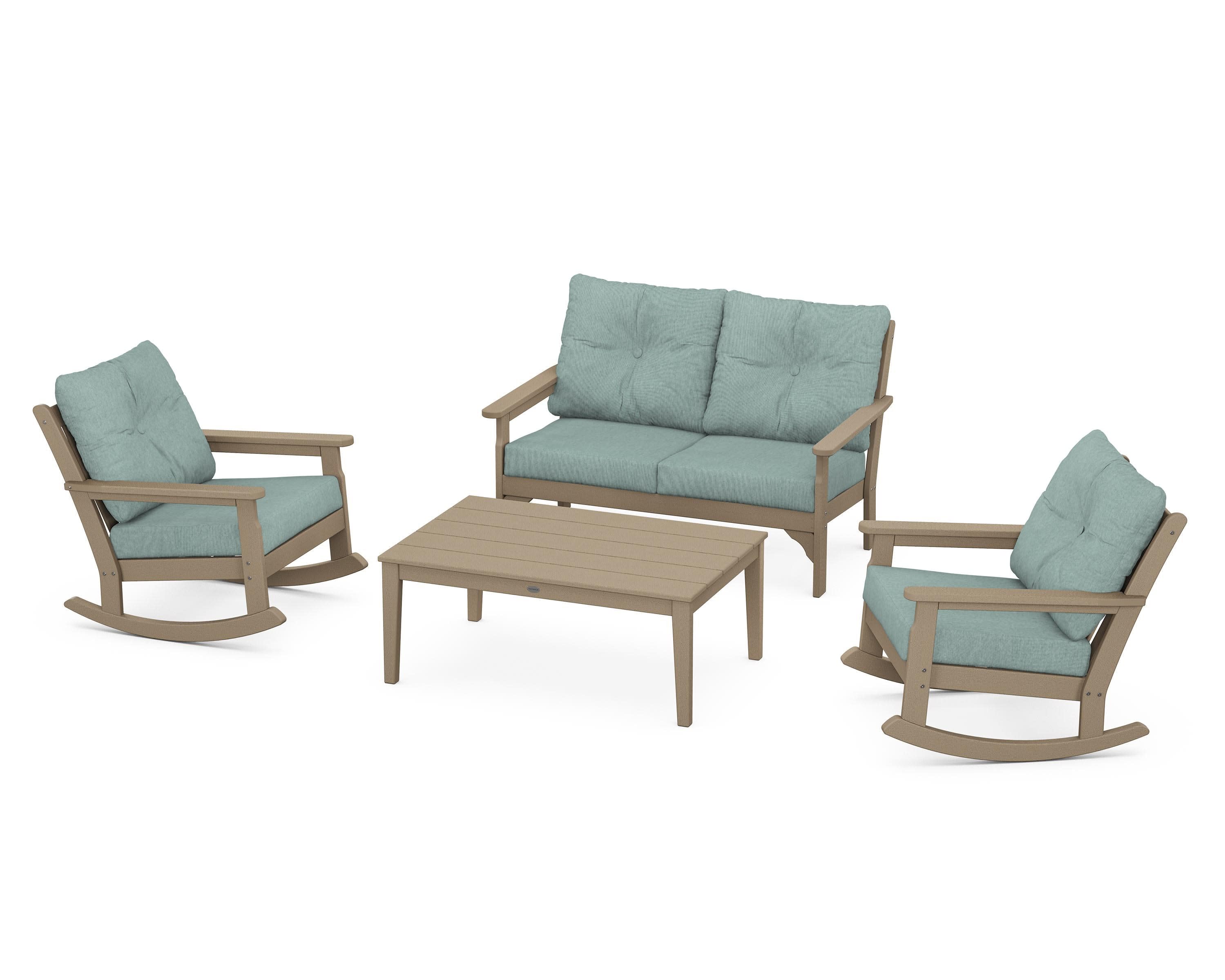 Vineyard 4-Piece Deep Seating Rocking Chair Set in Vintage Sahara / Glacier Spa