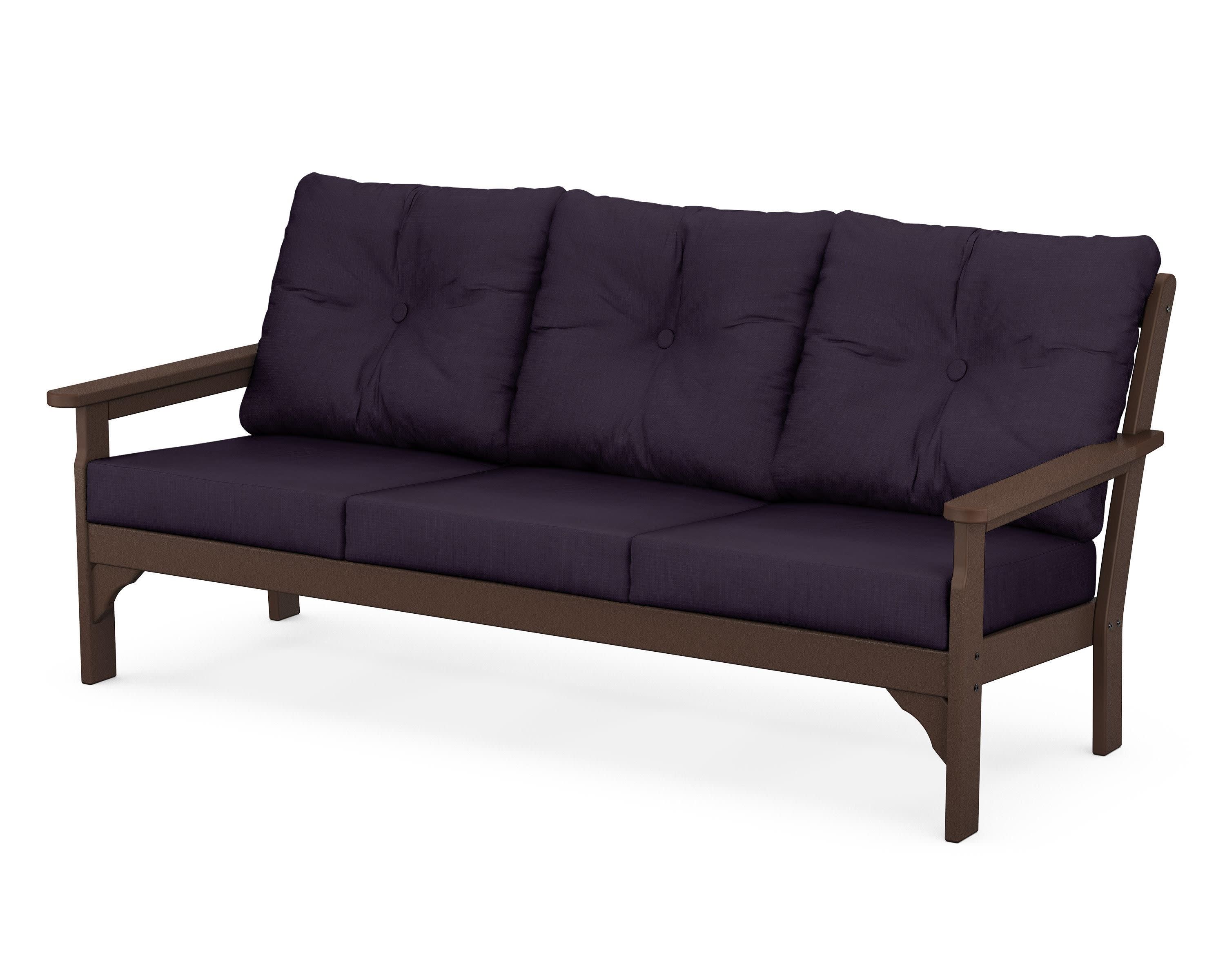 Vineyard Deep Seating Sofa in Mahogany / Navy Linen