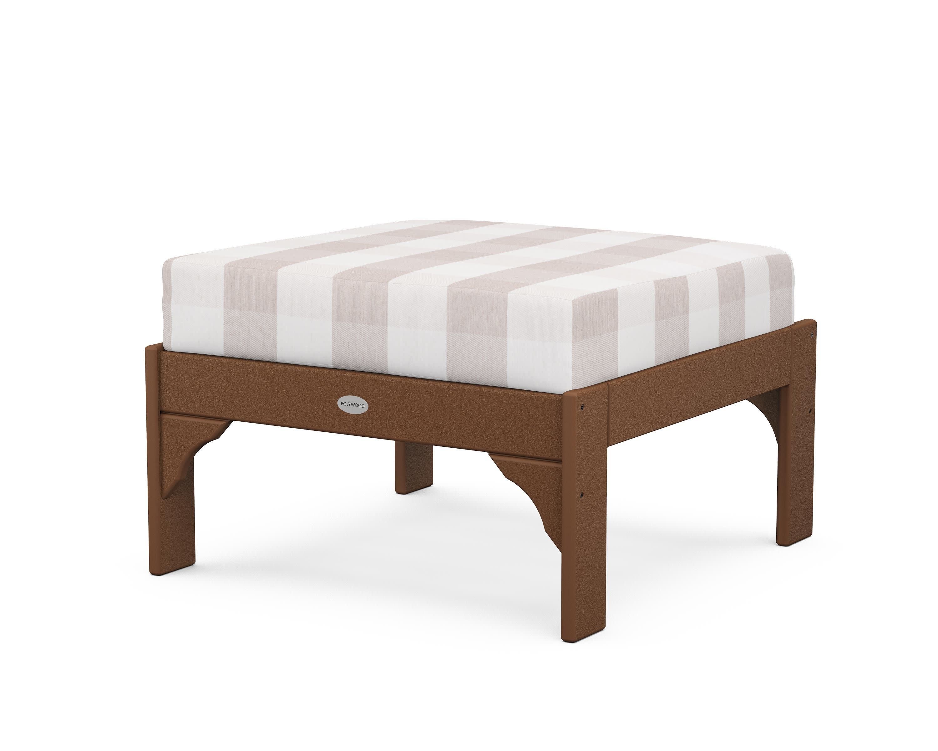 Vineyard Deep Seating Ottoman in Teak / Buffalo Plaid Dune Burlap