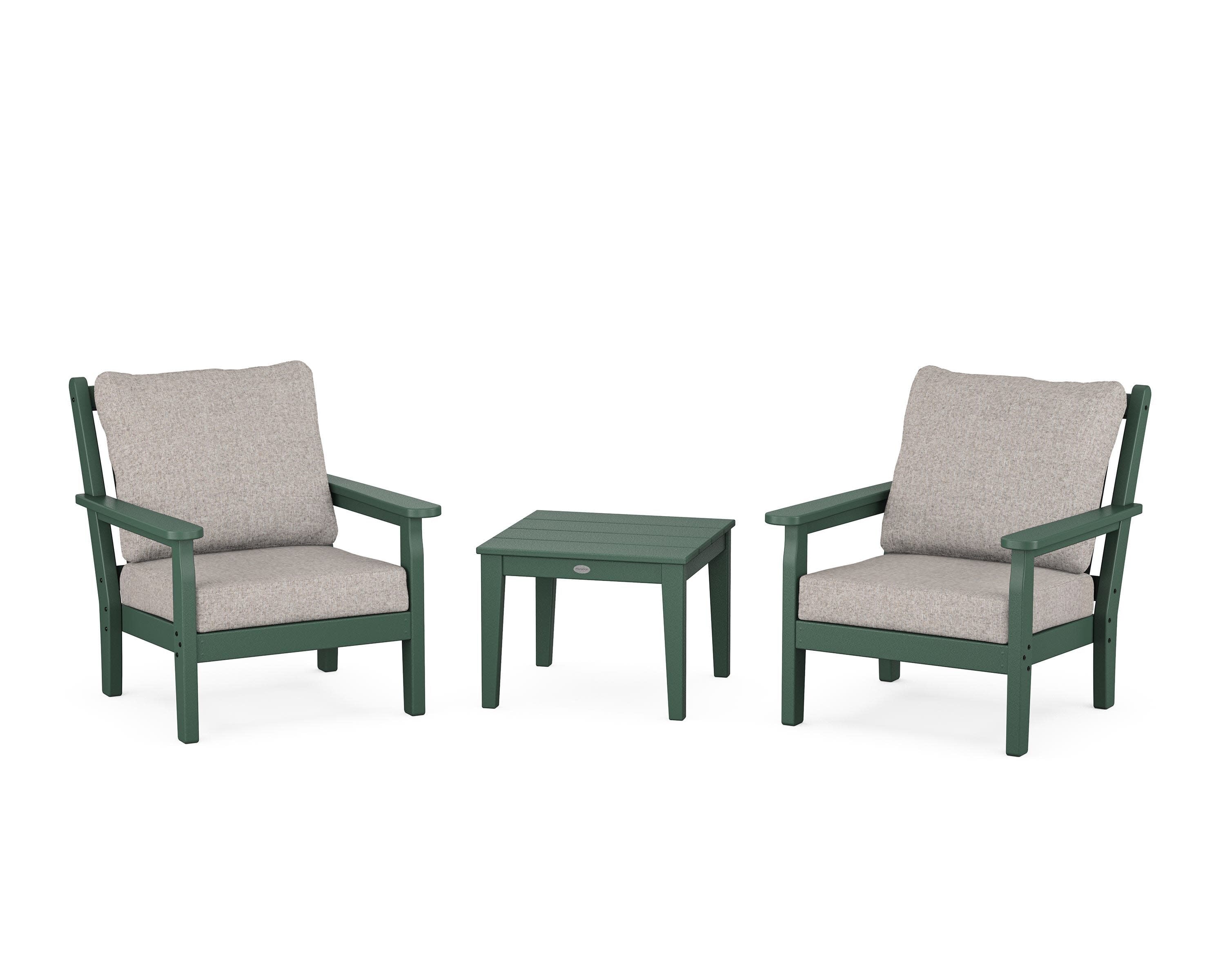 Chippendale 3-Piece Deep Seating Set in Green / Weathered Tweed