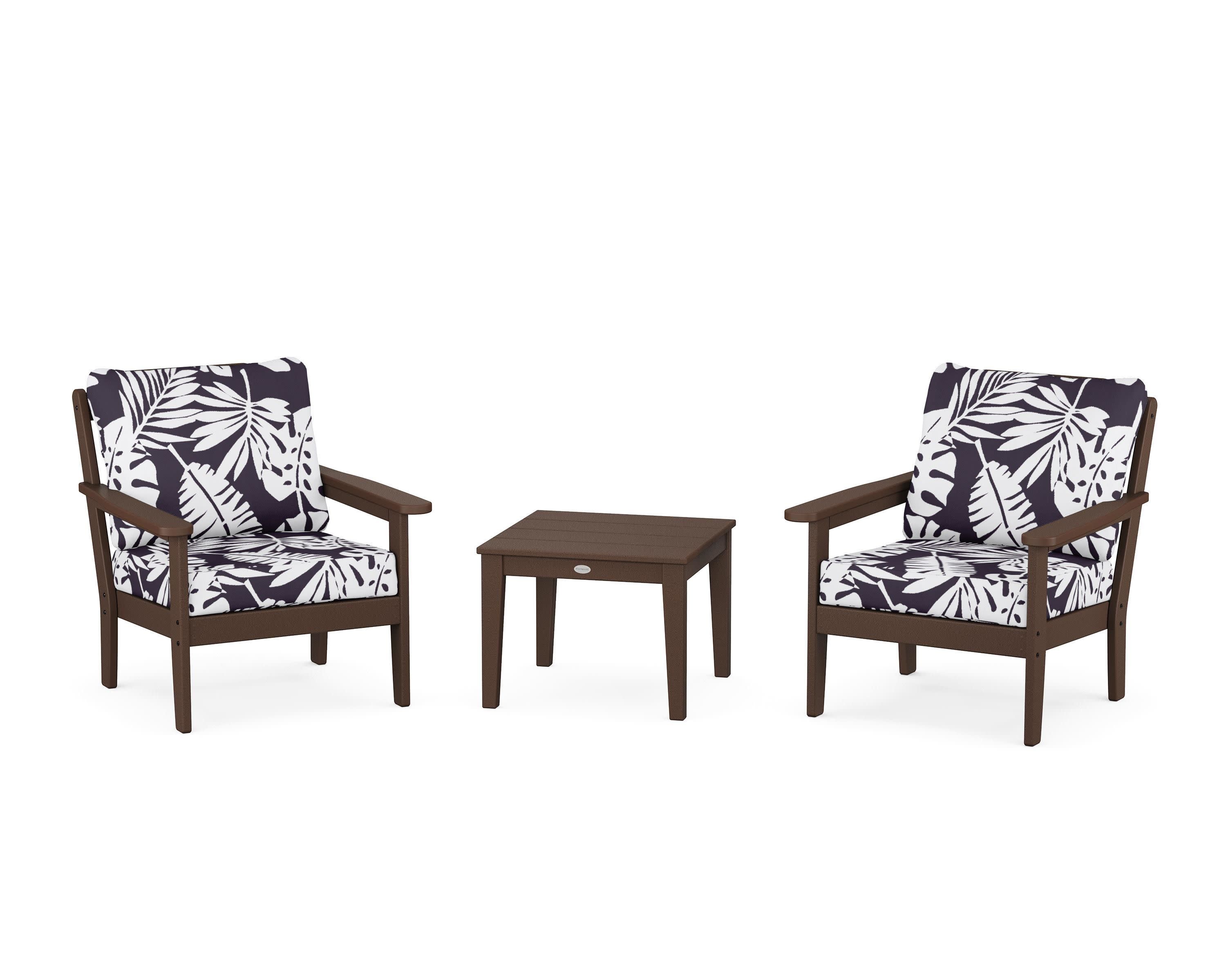 Cottage 3-Piece Deep Seating Set in Mahogany / Leaf Navy
