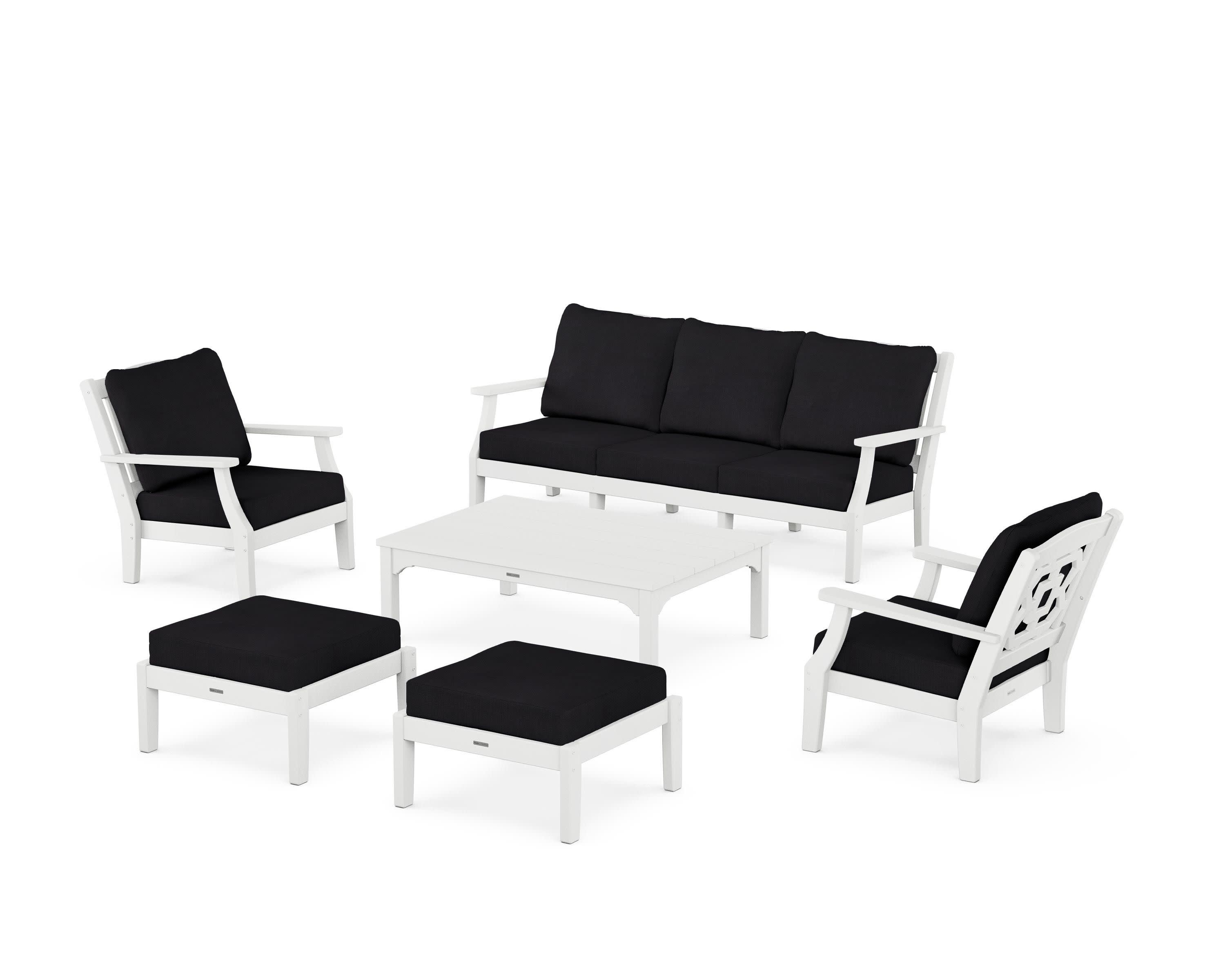 Chinoiserie 6-Piece Lounge Sofa Set in White / Midnight Linen