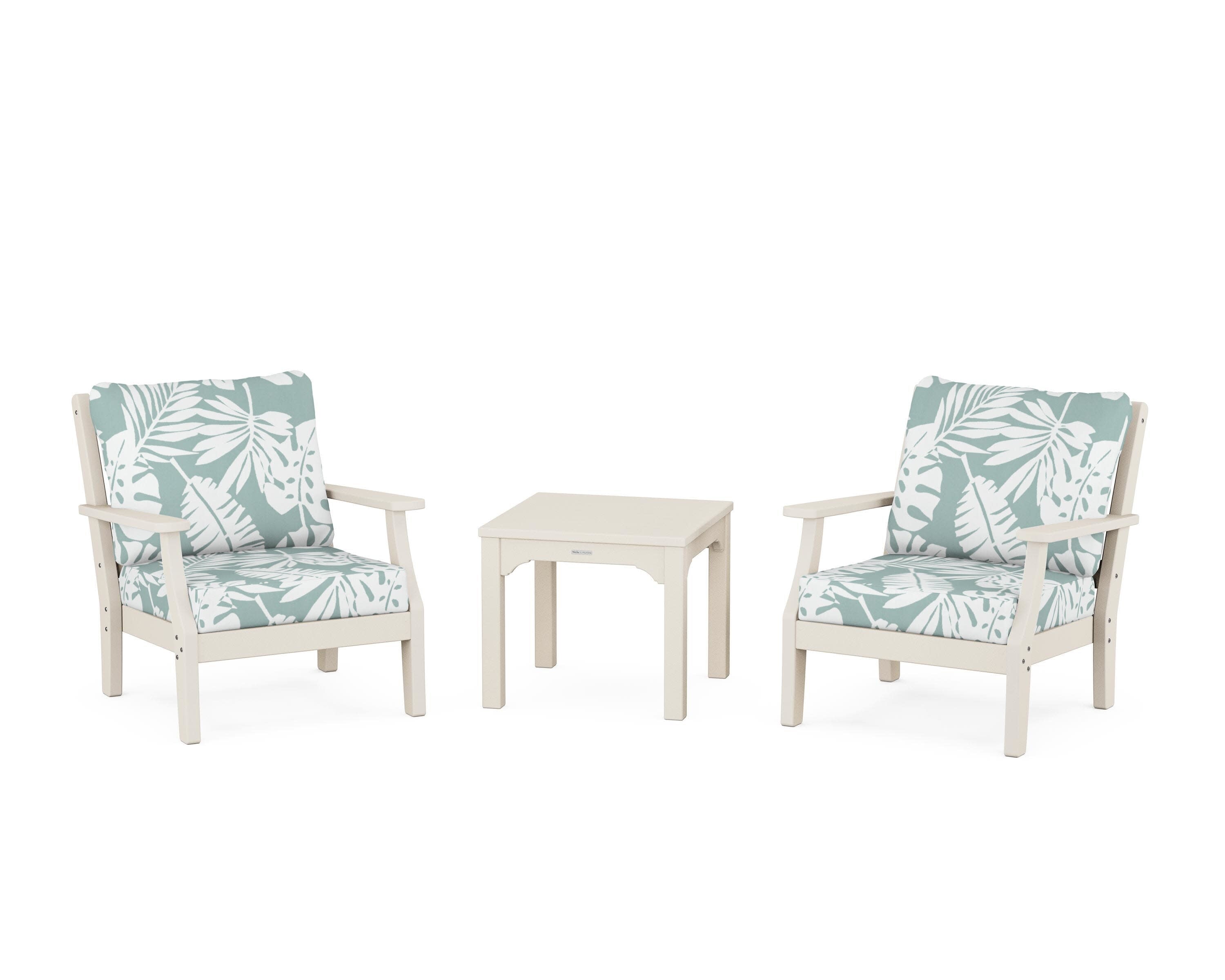 Chinoiserie 3-Piece Deep Seating Set in Sand / Leaf Glacier Spa