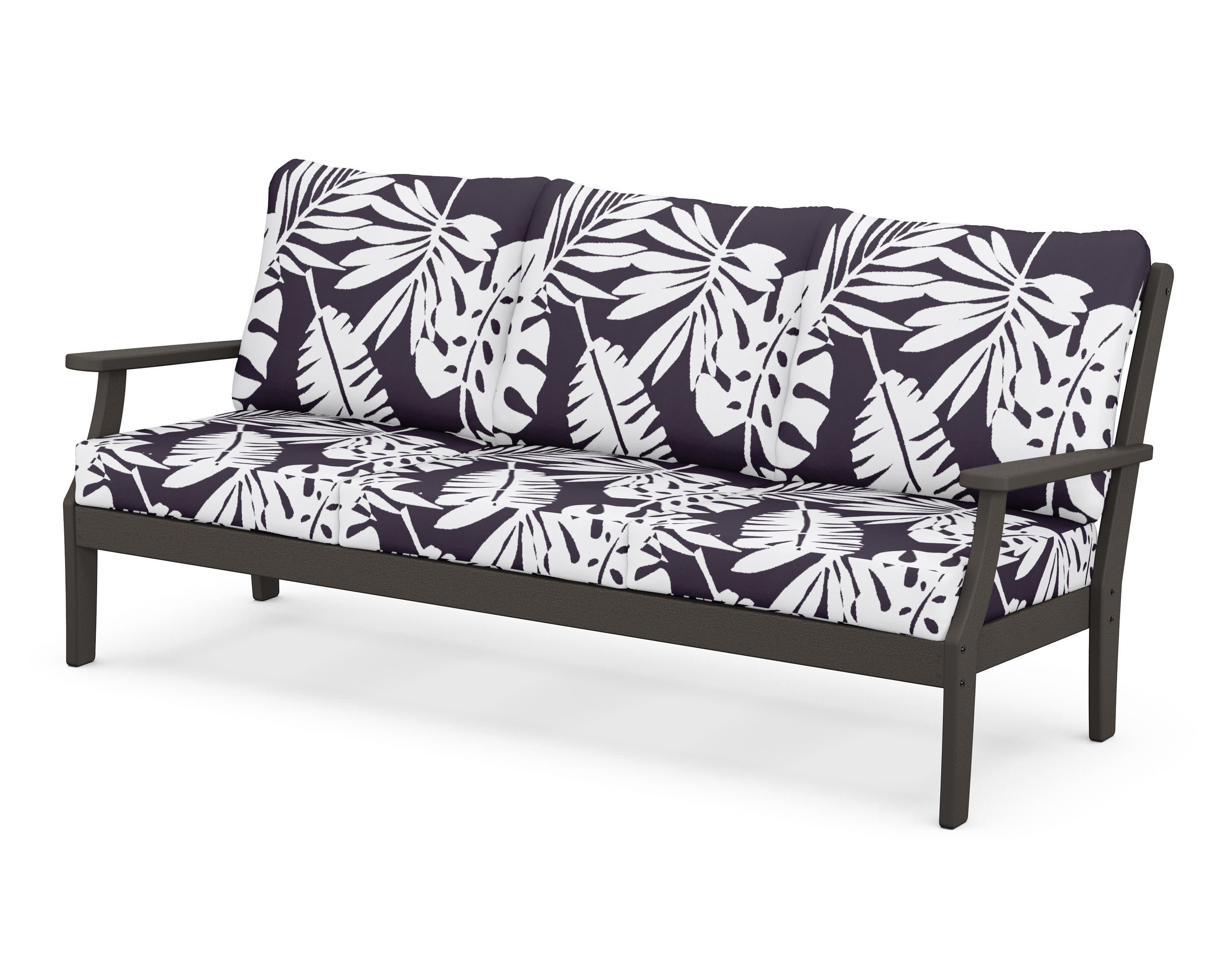 Braxton Deep Seating Sofa in Vintage Coffee / Leaf Navy