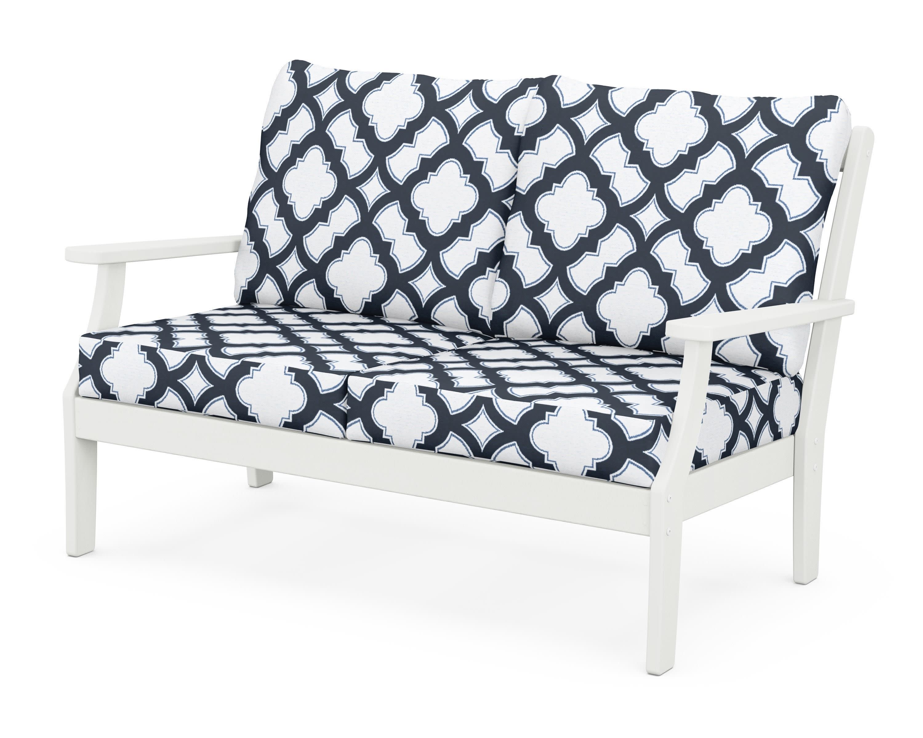Braxton Deep Seating Loveseat in Vintage White / Trellis Marine Indigo