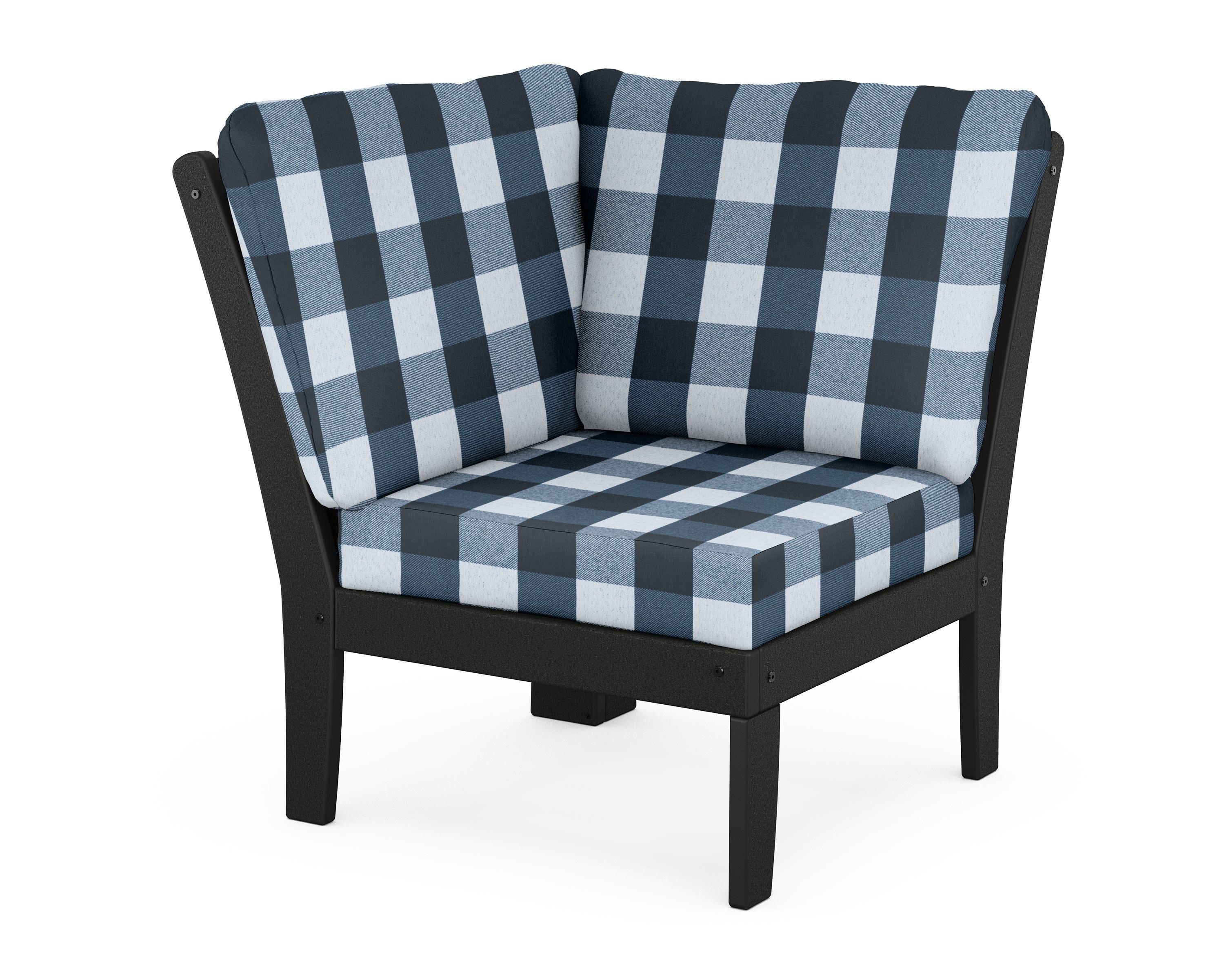 Braxton Modular Corner Chair in Black / Buffalo Plaid Marine Indigo