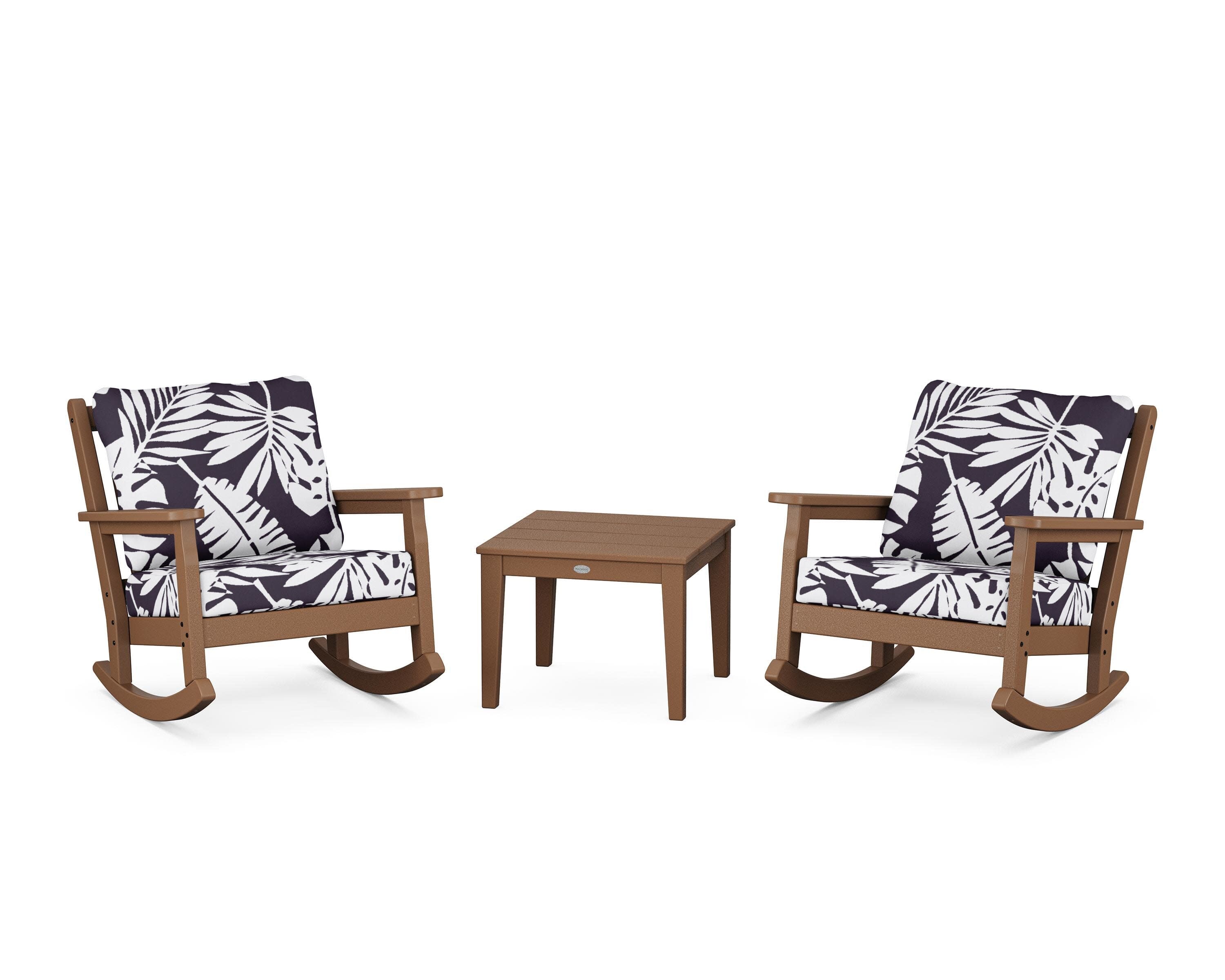 Chippendale 3-Piece Deep Seating Rocker Set in Teak / Leaf Navy
