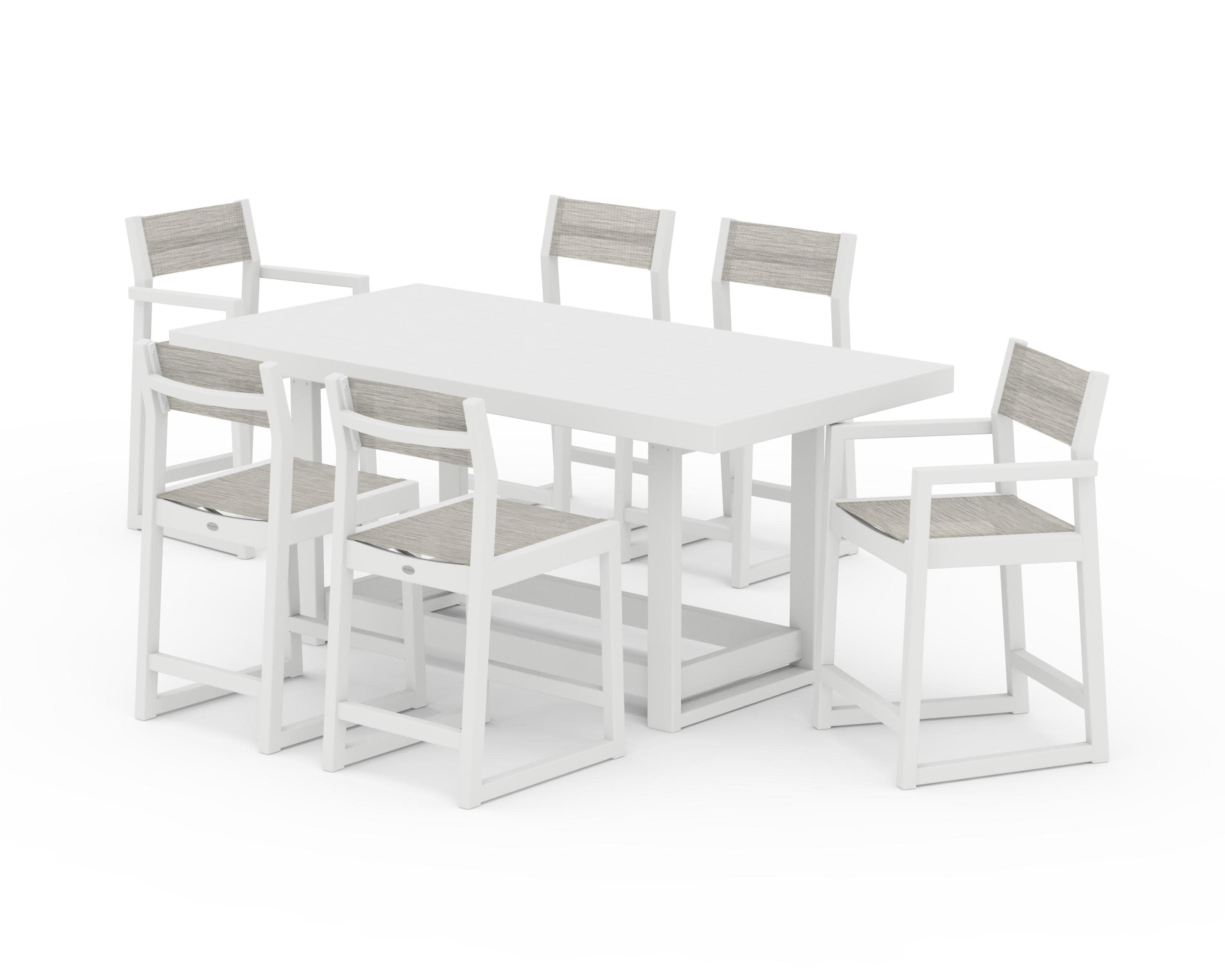 EDGE Sling 7-Piece Counter Table Set in White / Birch Sling