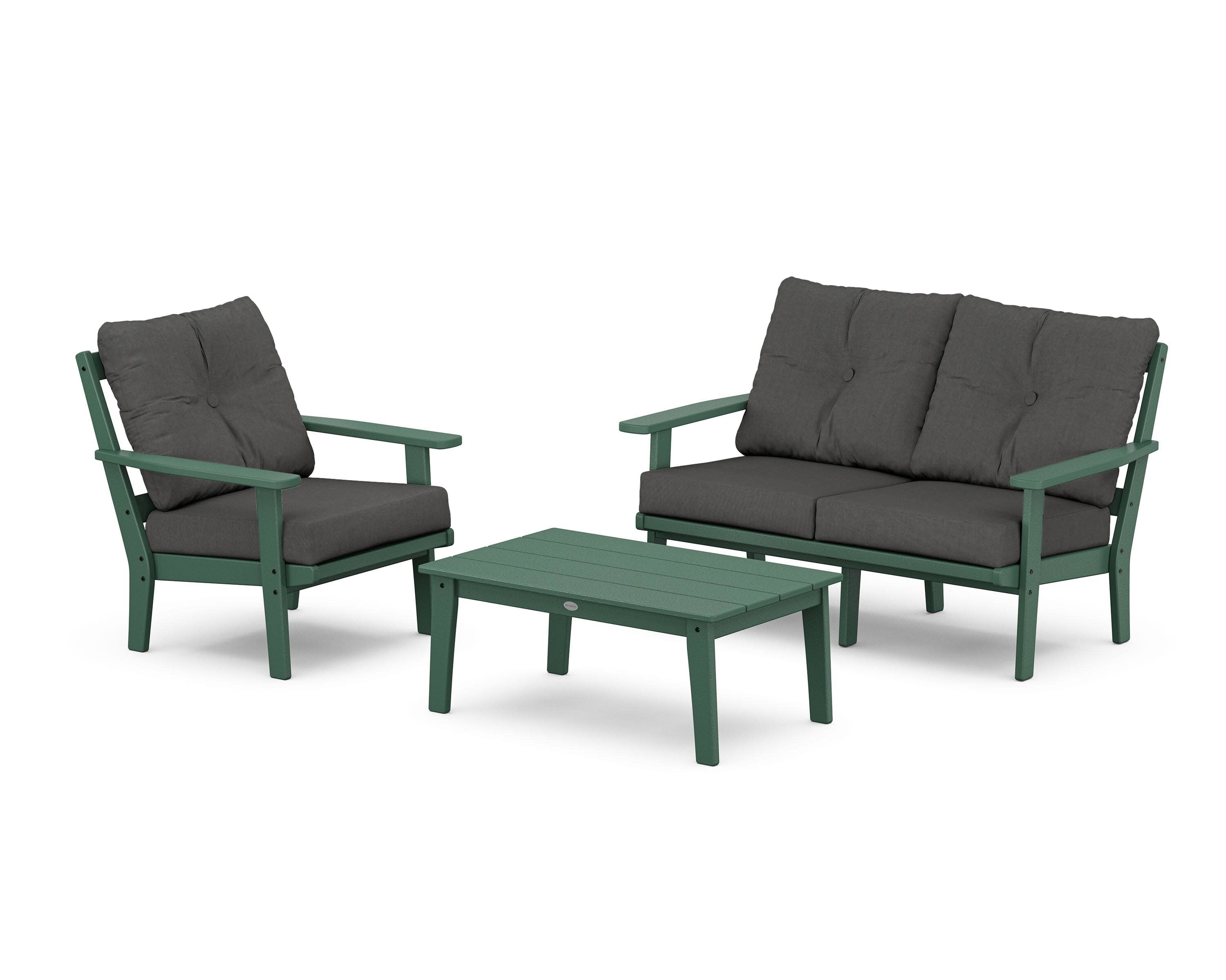 Oxford 3-Piece Deep Seating Set with Loveseat in Green / Spectrum Carbon