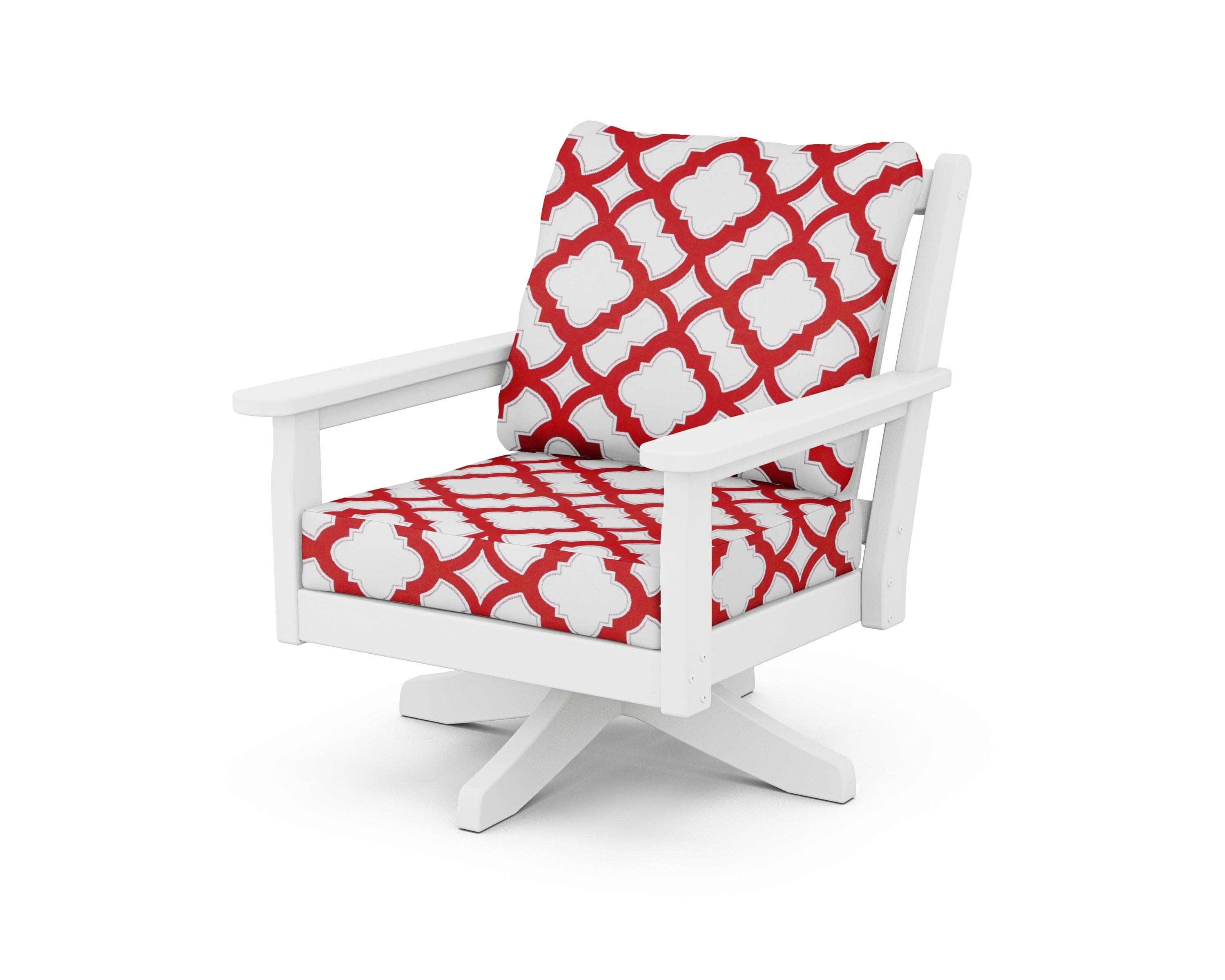 Chippendale Deep Seating Swivel Chair in White / Trellis Crimson