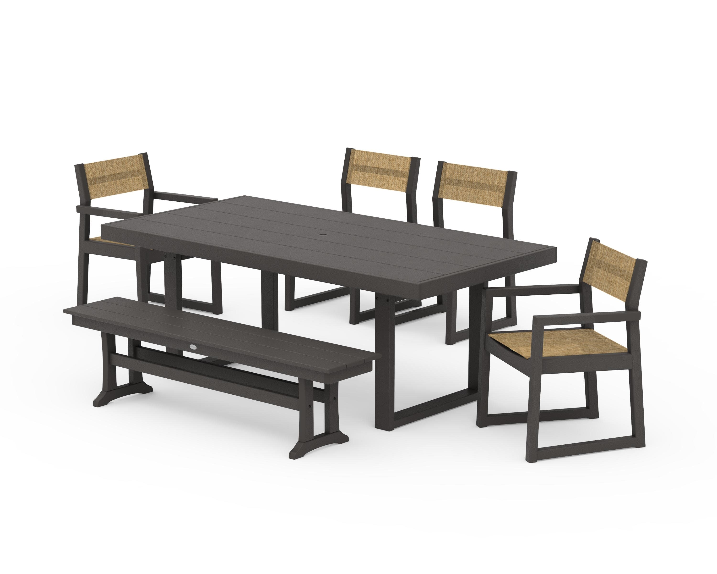 EDGE Sling 6-Piece Dining Set with Bench in Vintage Coffee / Burlap Sling