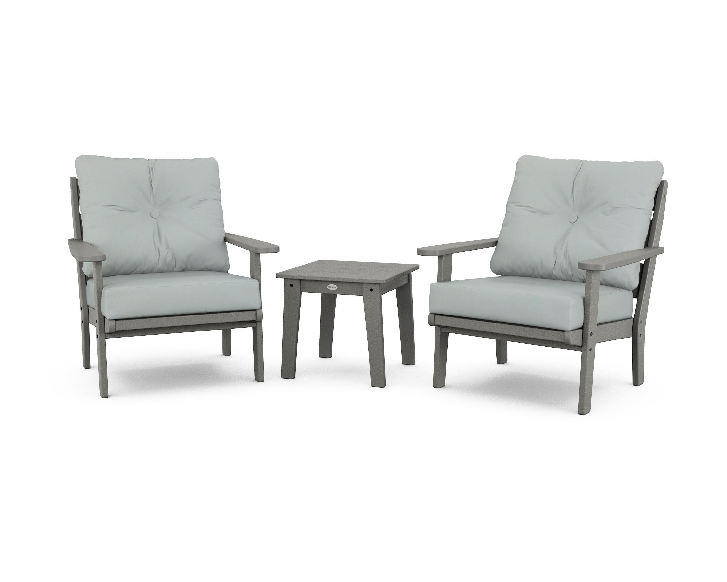 Lakeside 3-Piece Deep Seating Chair Set in Slate Grey / Spa