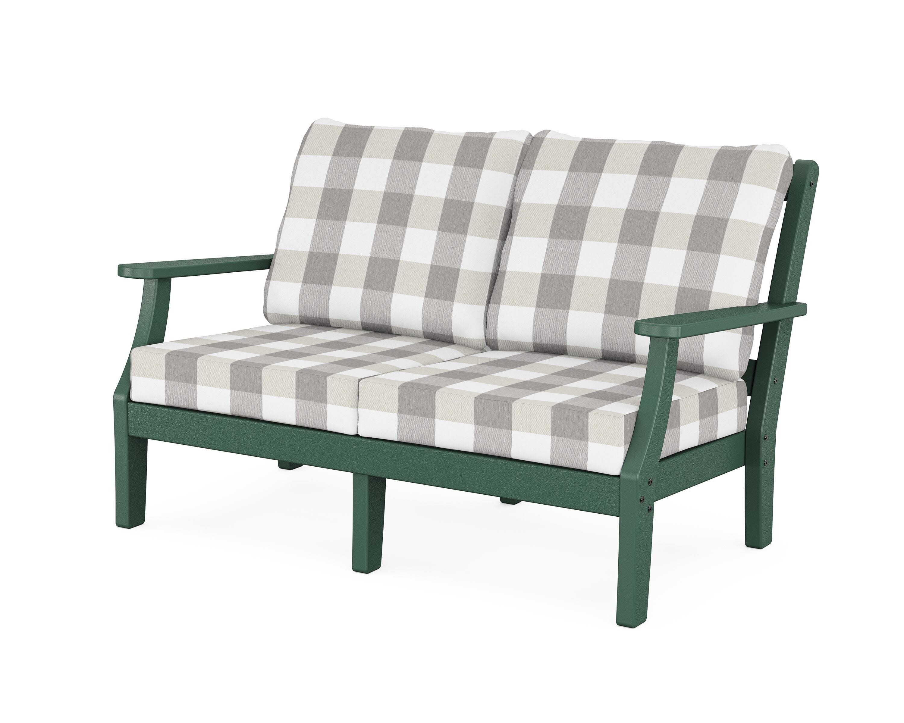 Chinoiserie Deep Seating Loveseat in Green / Buffalo Plaid Grey Mist