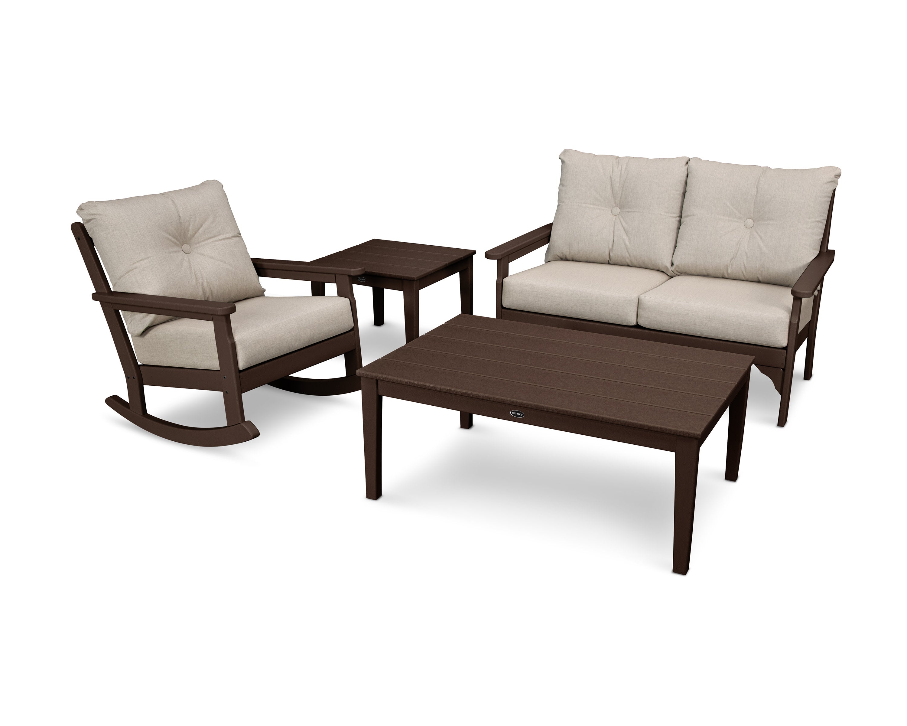 Vineyard 4-Piece Deep Seating Rocker Set in Mahogany / Cast Ash