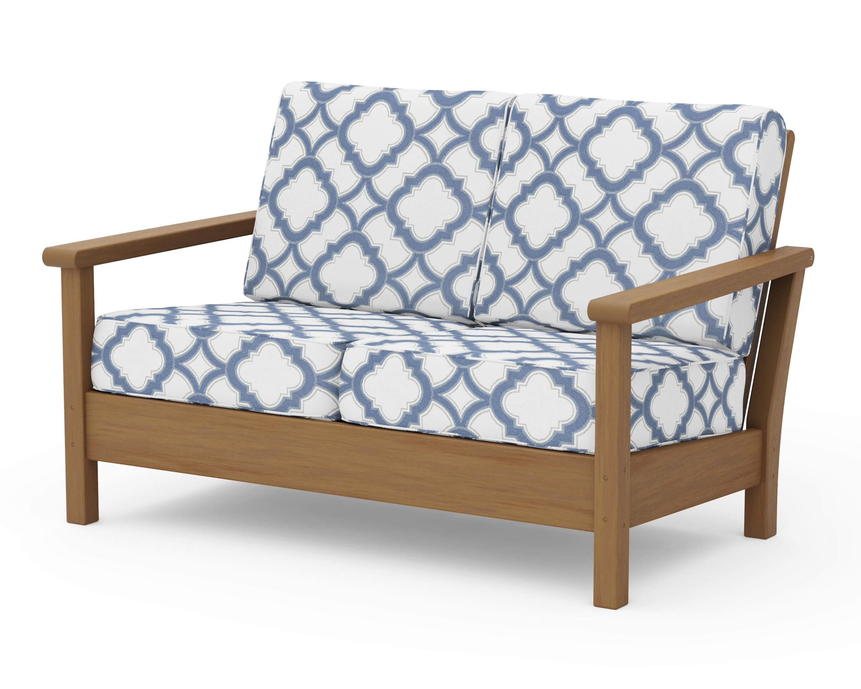 Harbour Deep Seating Loveseat in Natural / Trellis Sky Blue