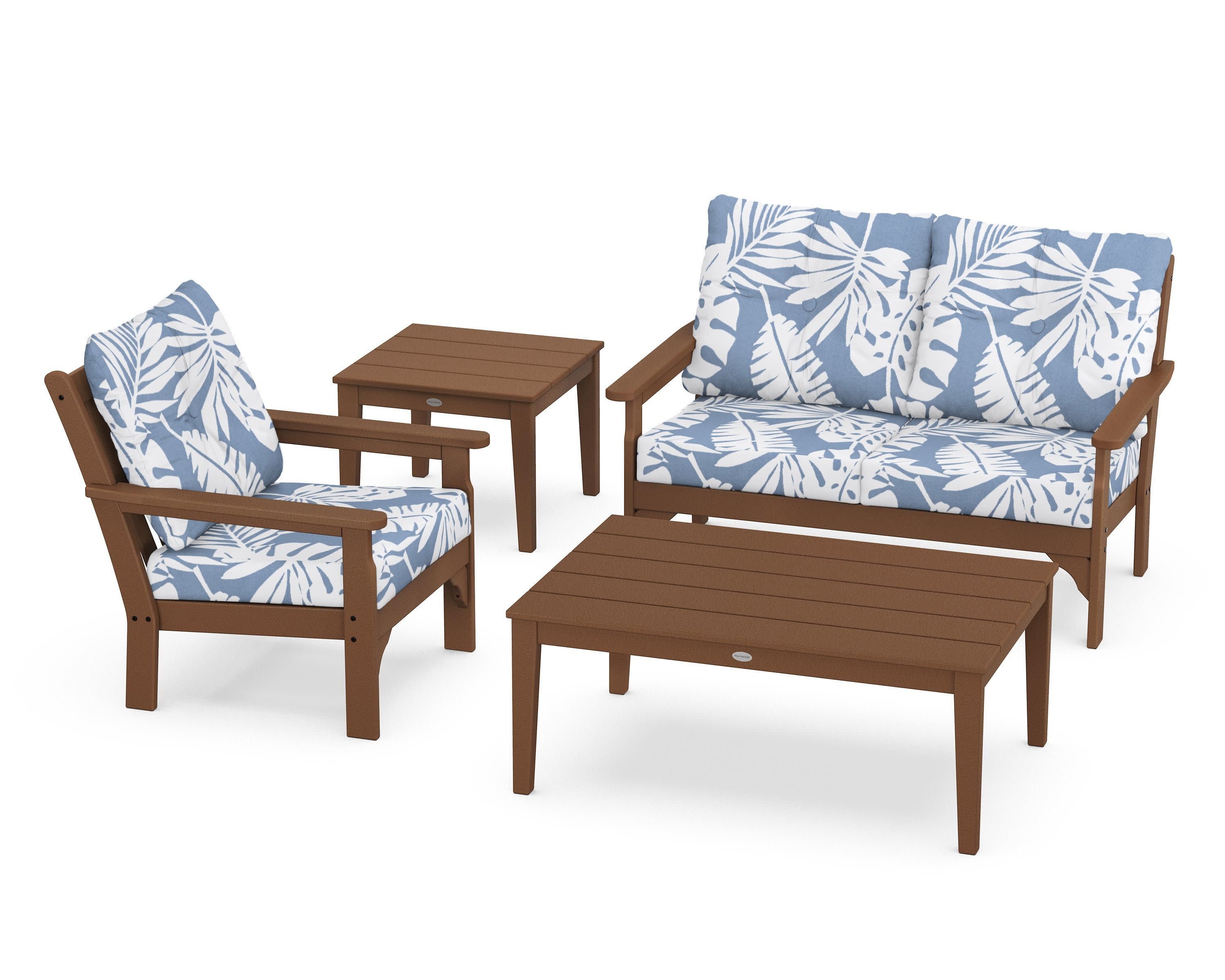 Vineyard 4-Piece Deep Seating Set in Teak / Leaf Sky Blue