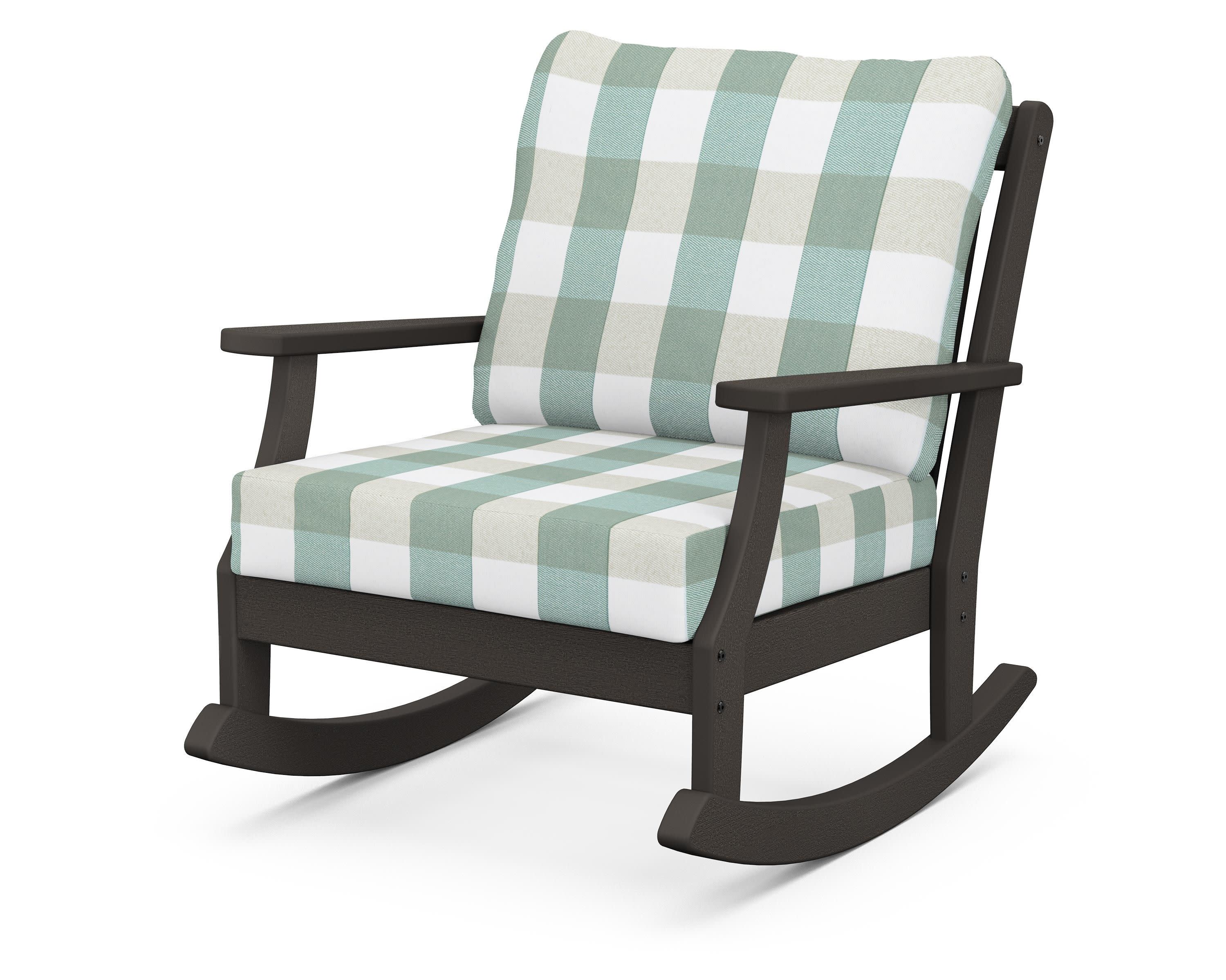 Braxton Deep Seating Rocking Chair in Vintage Coffee / Buffalo Plaid Glacier Spa