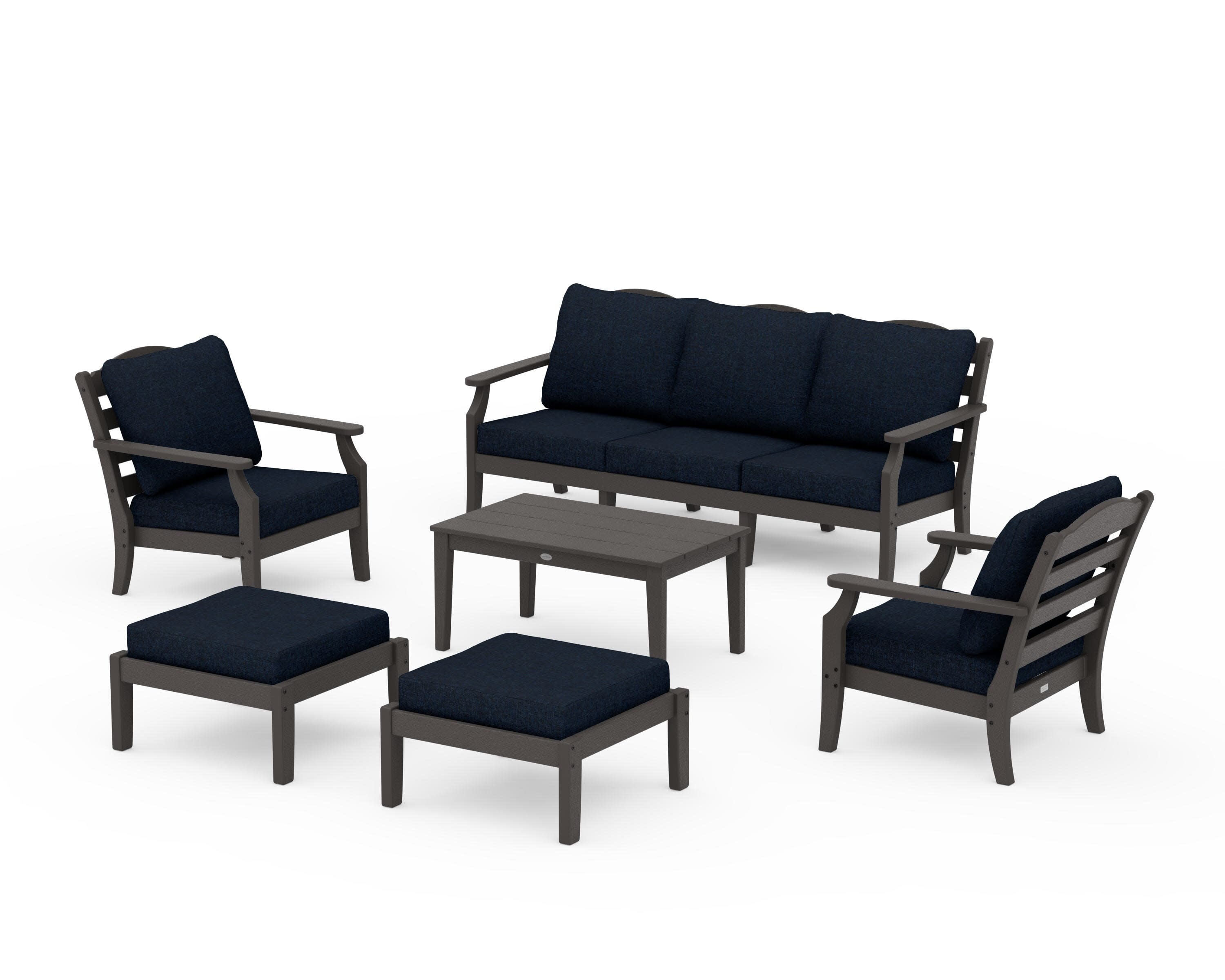 Savannah 6-Piece Lounge Sofa Set in Vintage Coffee / Marine Indigo