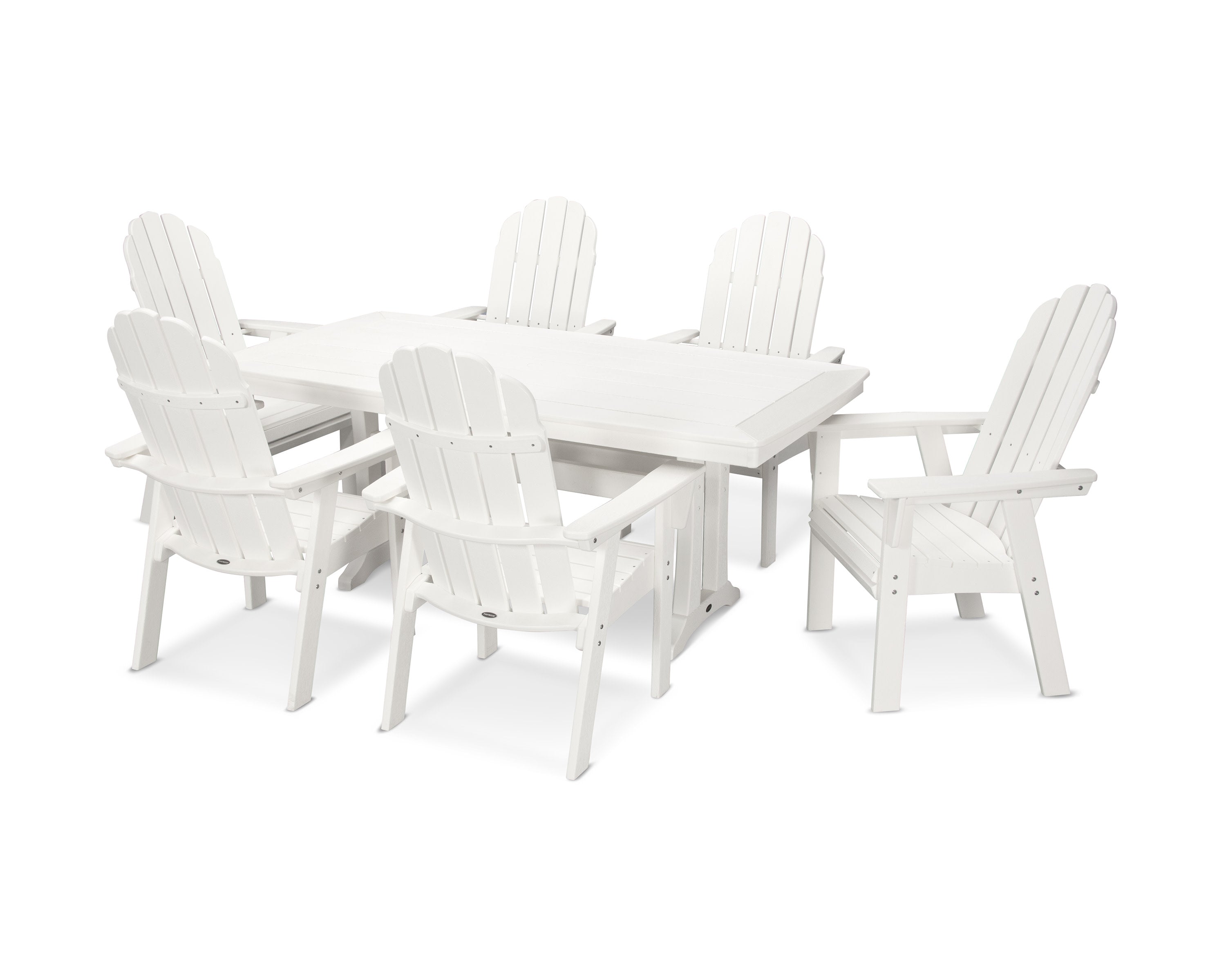 Vineyard Curveback Adirondack 7-Piece Dining Set with Trestle Legs in Vintage White