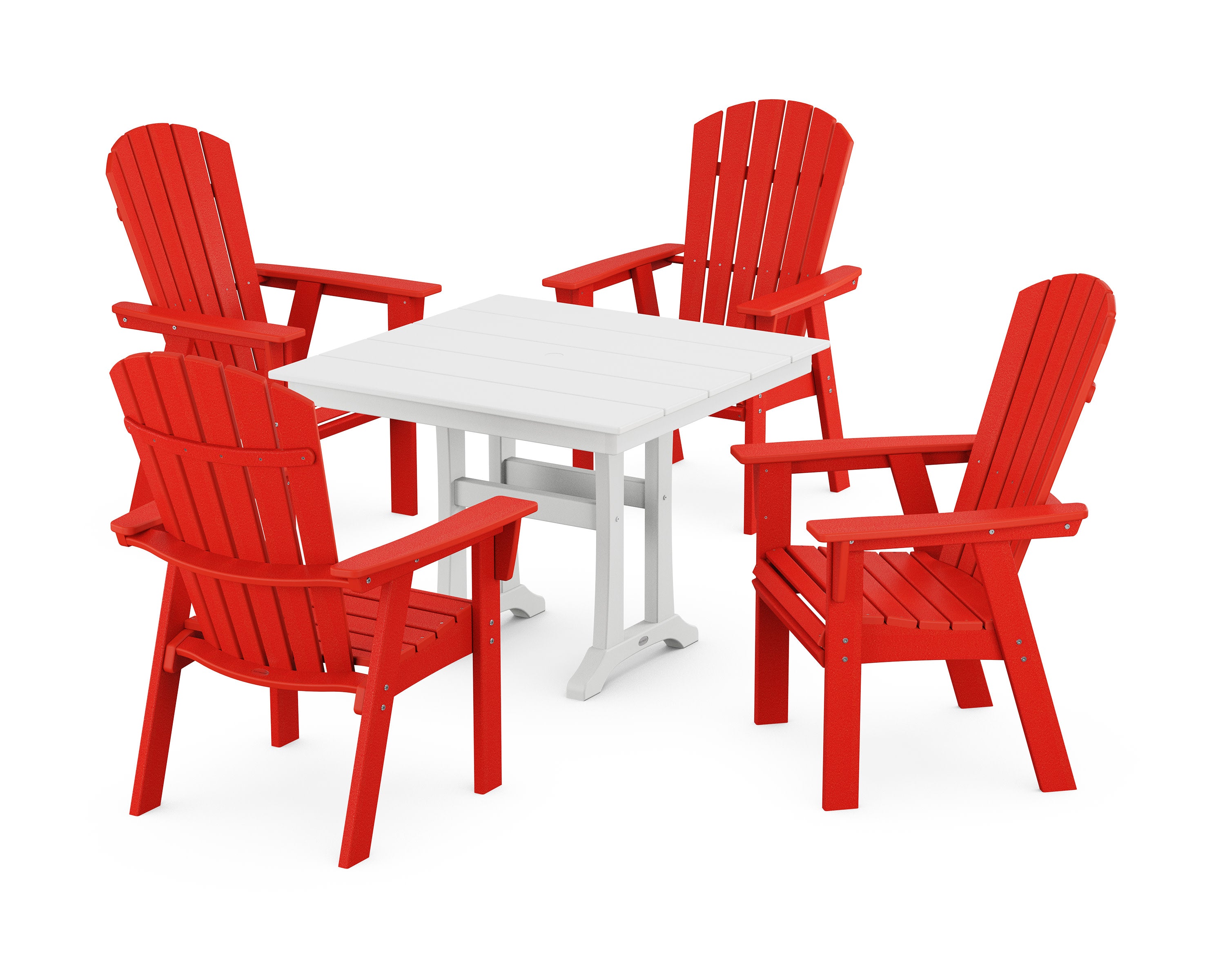 Nautical Adirondack 5-Piece Farmhouse Dining Set With Trestle Legs in Sunset Red / White