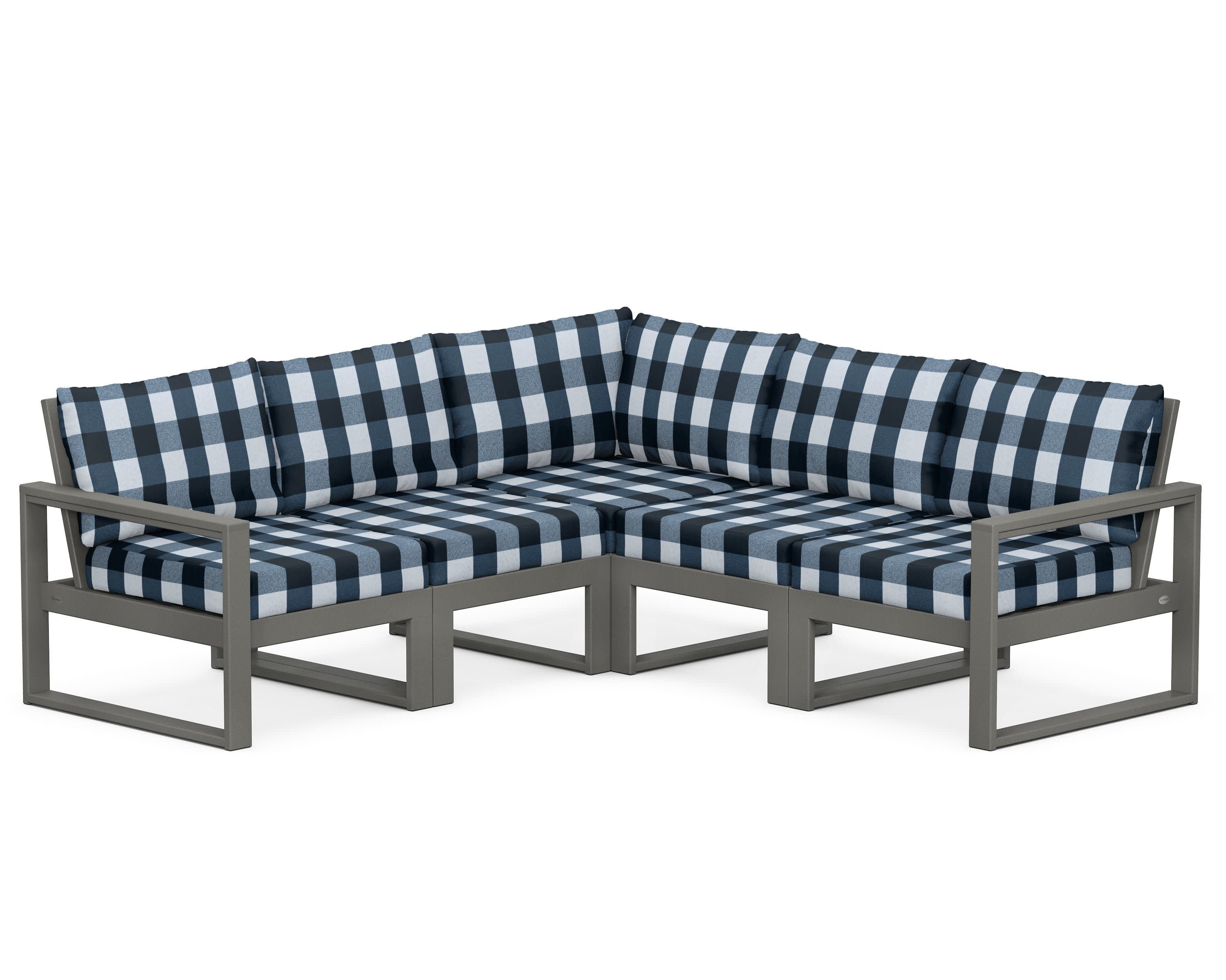 EDGE 5-Piece Modular Deep Seating Set in Slate Grey / Buffalo Plaid Marine Indigo