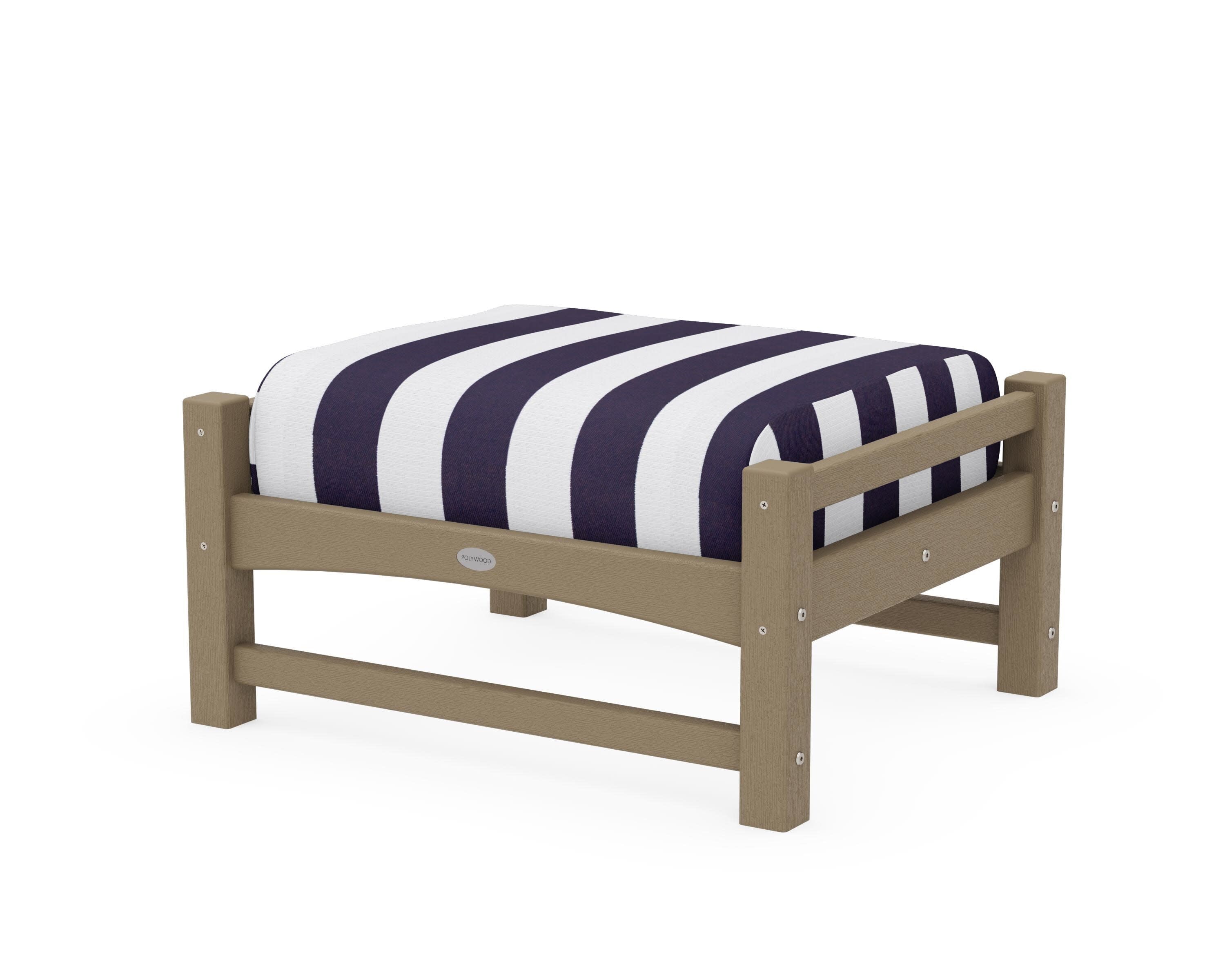 Club Ottoman in Vintage Sahara / Cabana Stripe Navy
