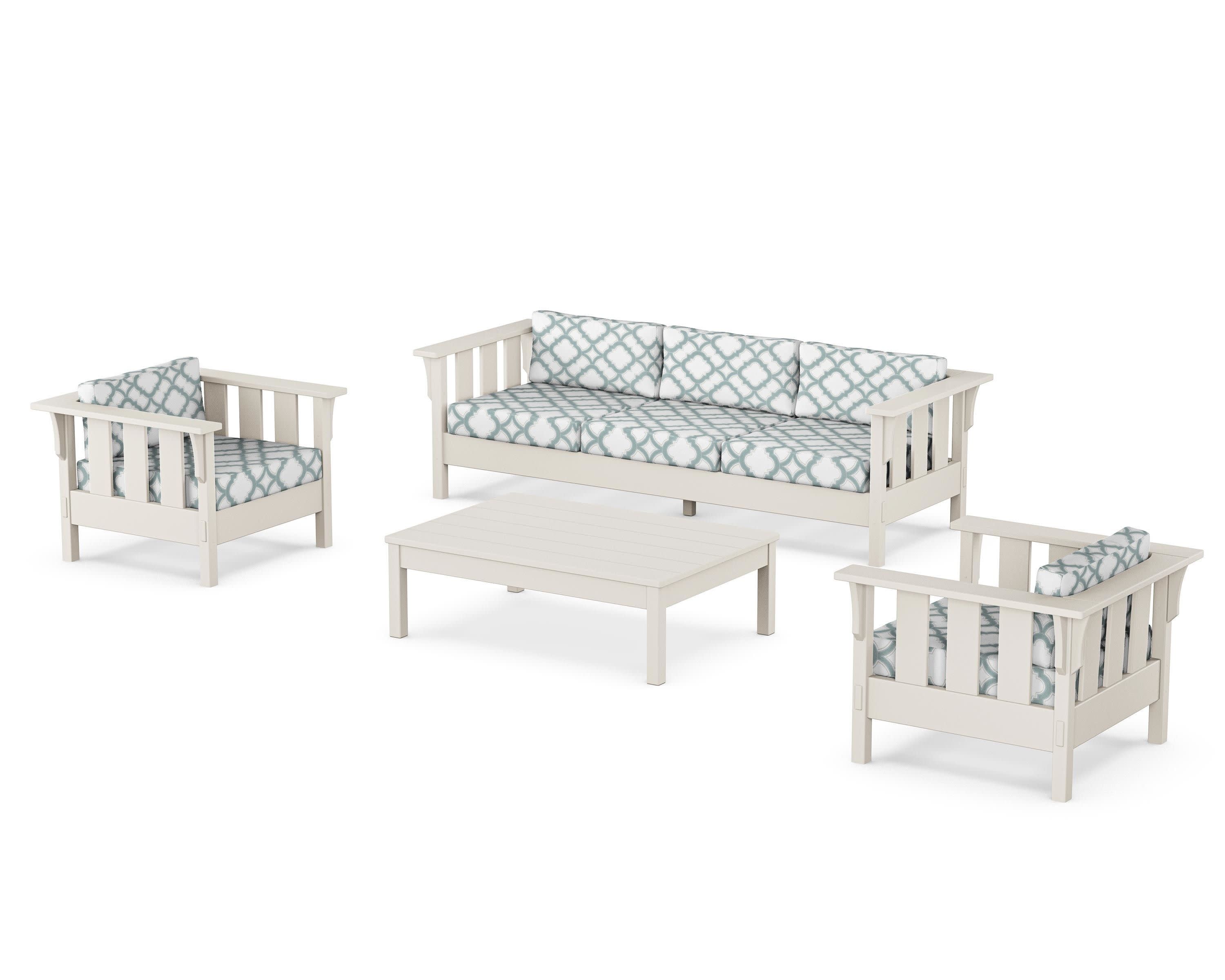 Acadia 4-Piece Deep Seating Set with Sofa in Sand / Trellis Glacier Spa
