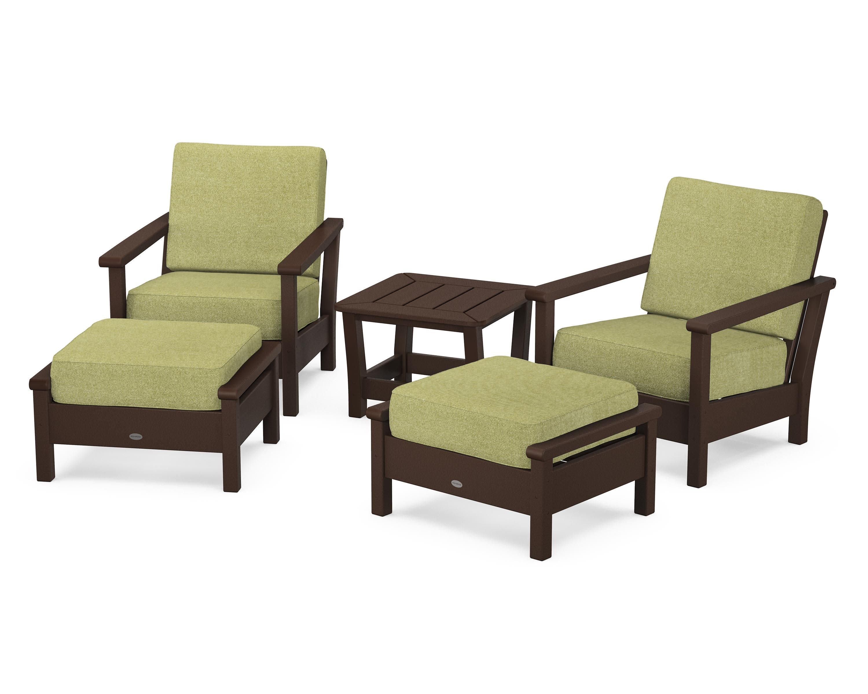 Harbour 5-Piece Deep Seating Chair Set in Mahogany / Chartreuse Boucle