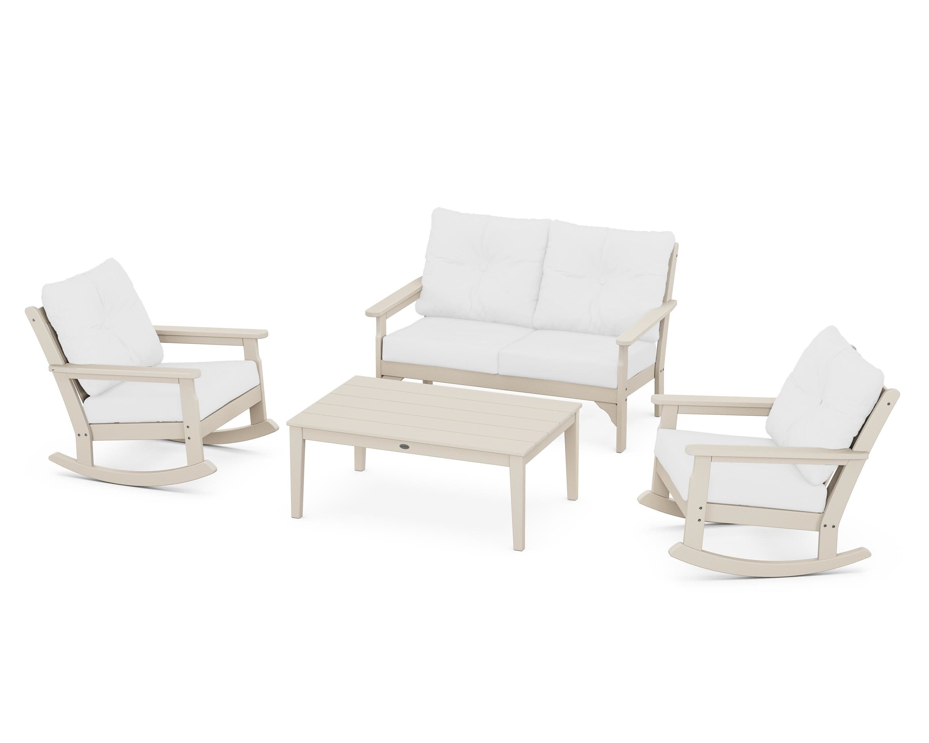 Vineyard 4-Piece Deep Seating Rocking Chair Set in Sand / Natural
