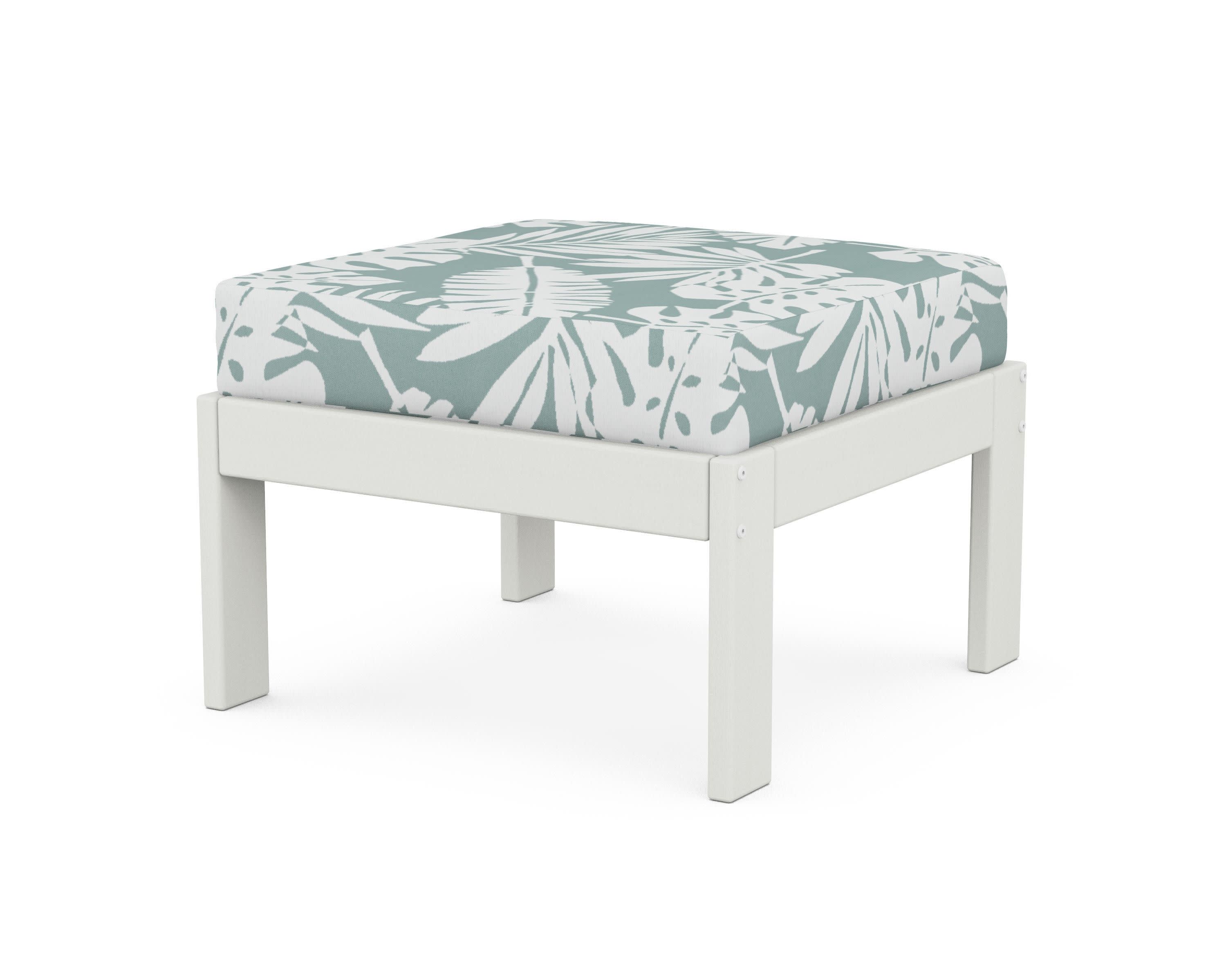 Vineyard Modular Ottoman in Vintage White / Leaf Glacier Spa