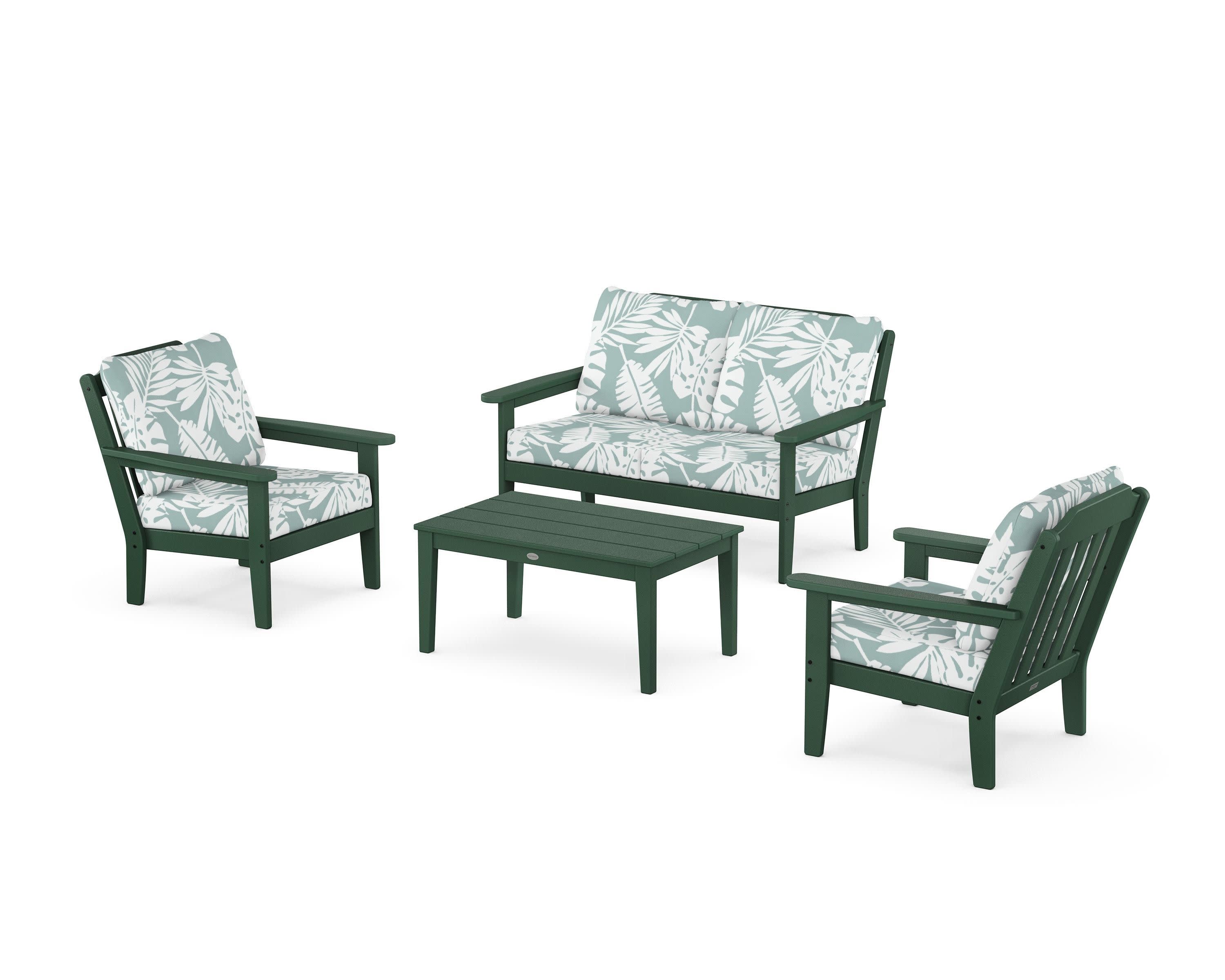 Cottage 4-Piece Deep Seating Set with Loveseat in Green / Leaf Glacier Spa