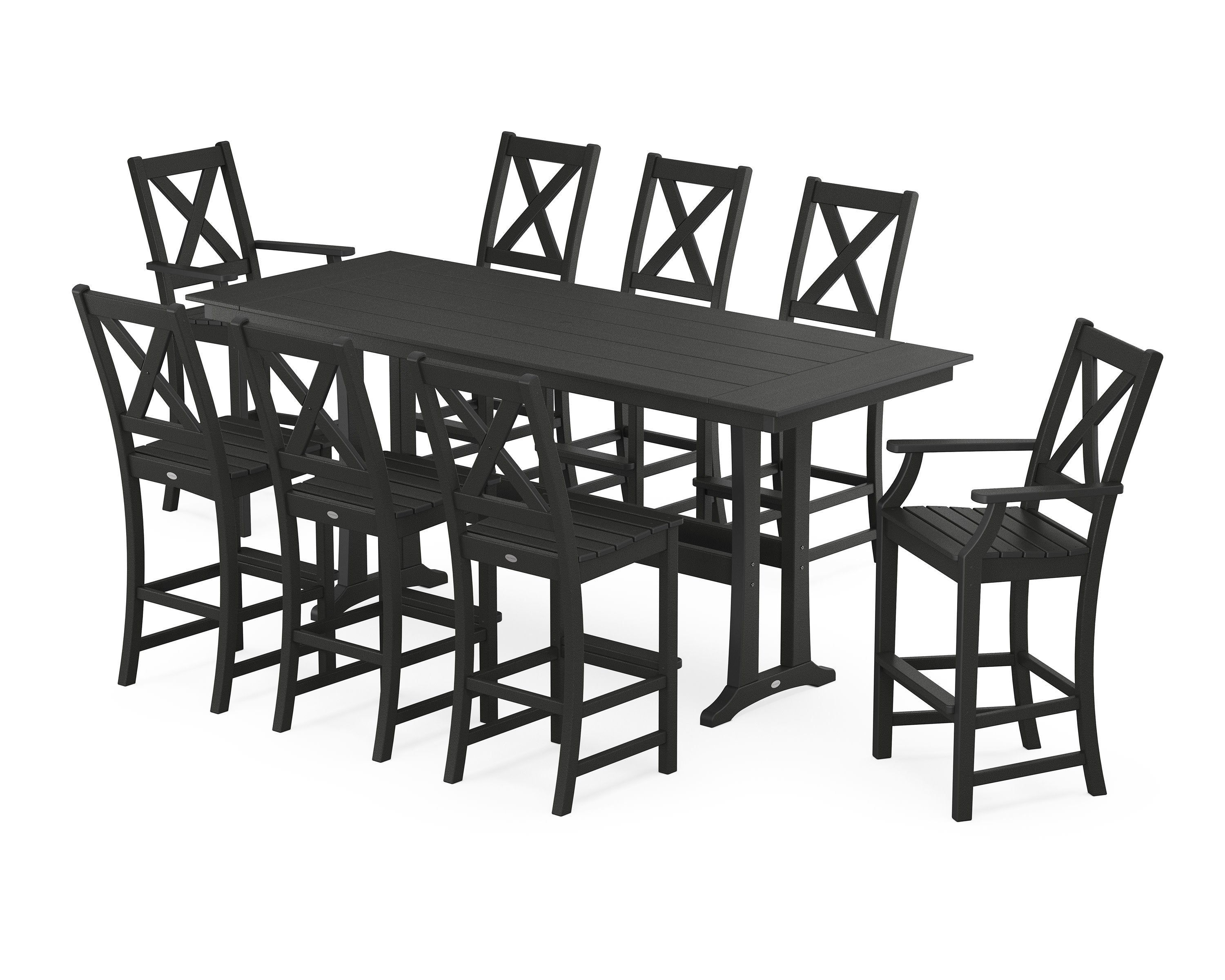 Braxton 9-Piece Farmhouse Bar Set with Trestle Legs in Black