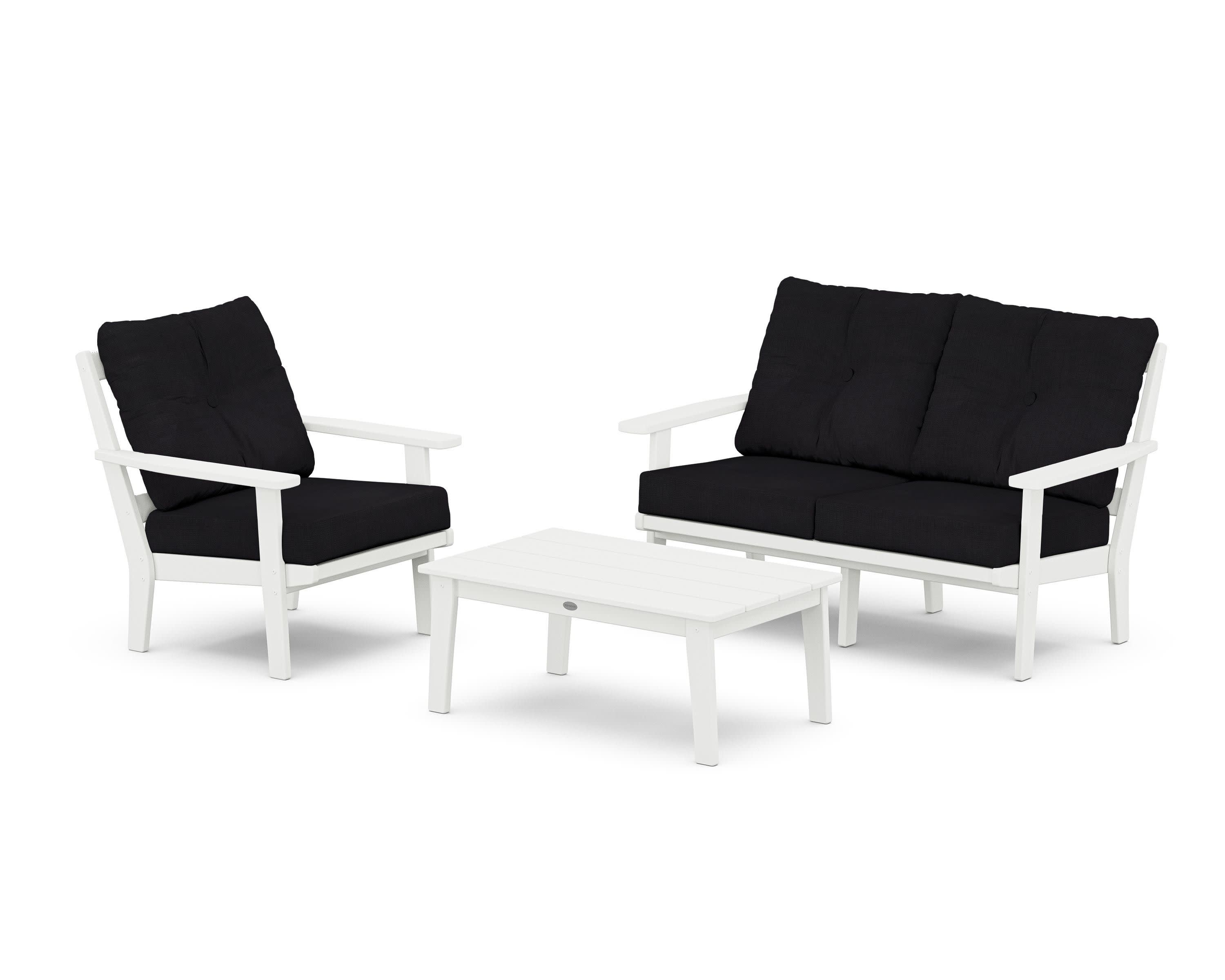 Oxford 3-Piece Deep Seating Set with Loveseat in White / Midnight Linen