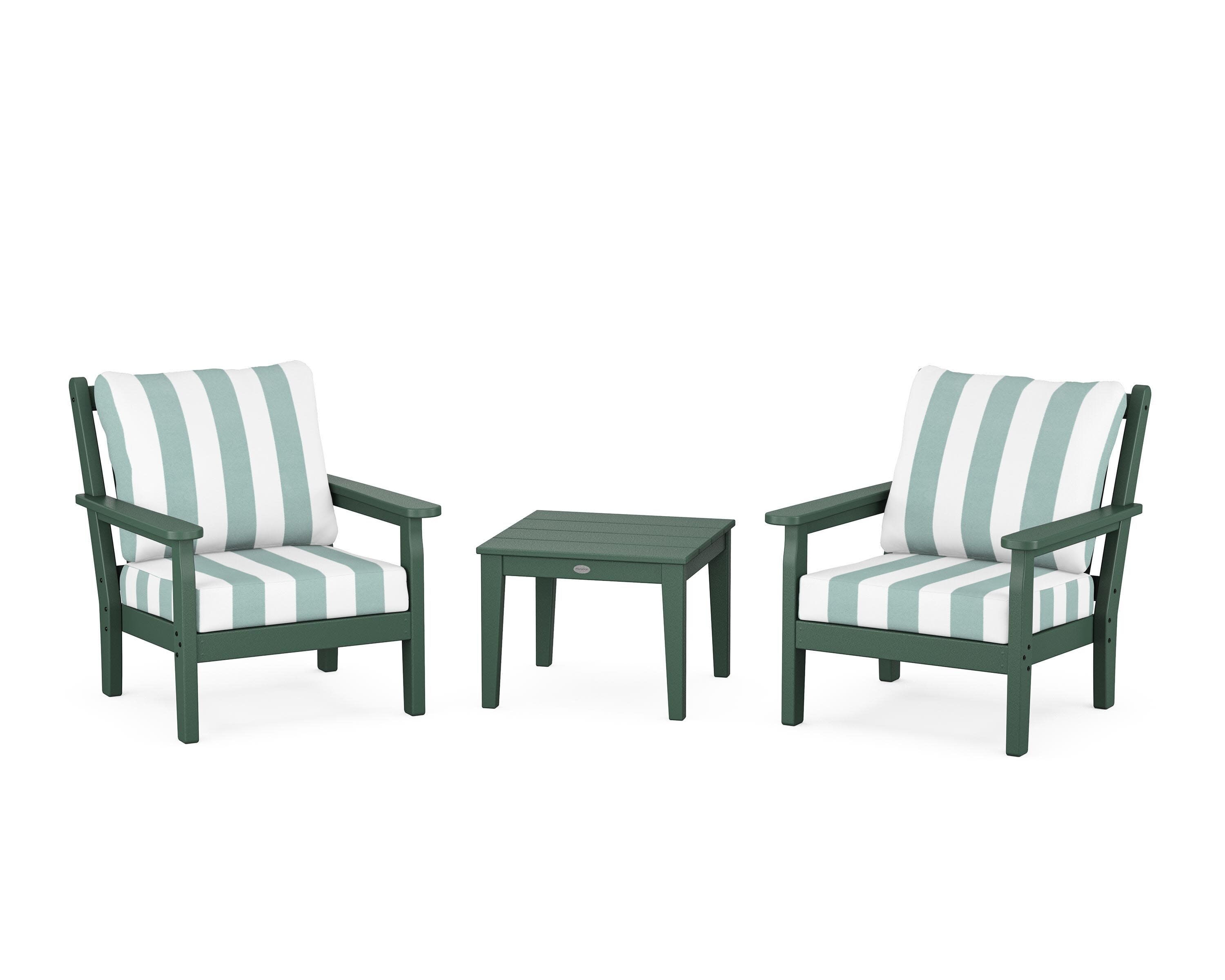 Chippendale 3-Piece Deep Seating Set in Green / Cabana Stripe Glacier Spa