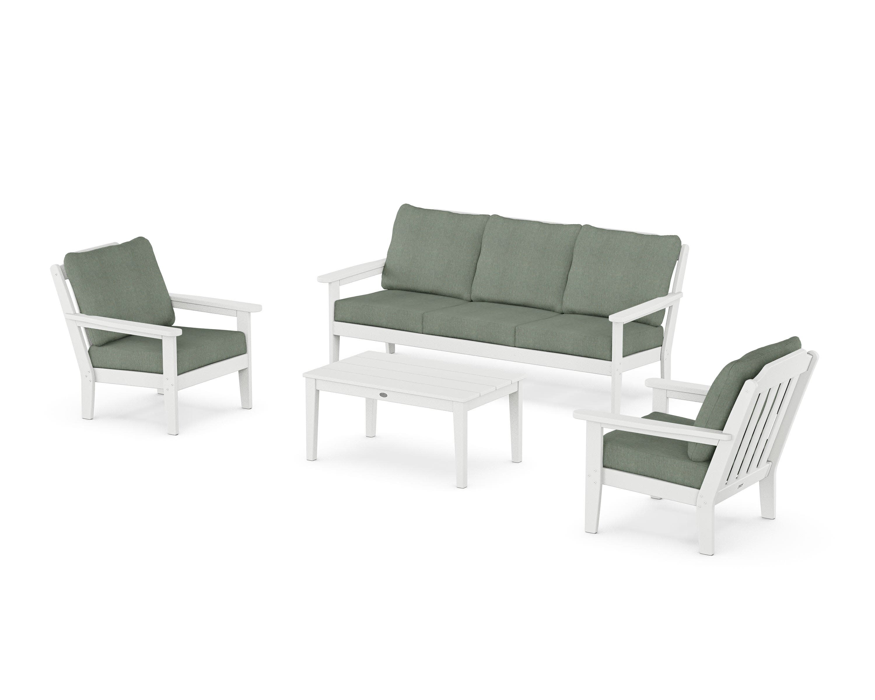 Cottage 4-Piece Deep Seating Set with Sofa in White / Cast Sage