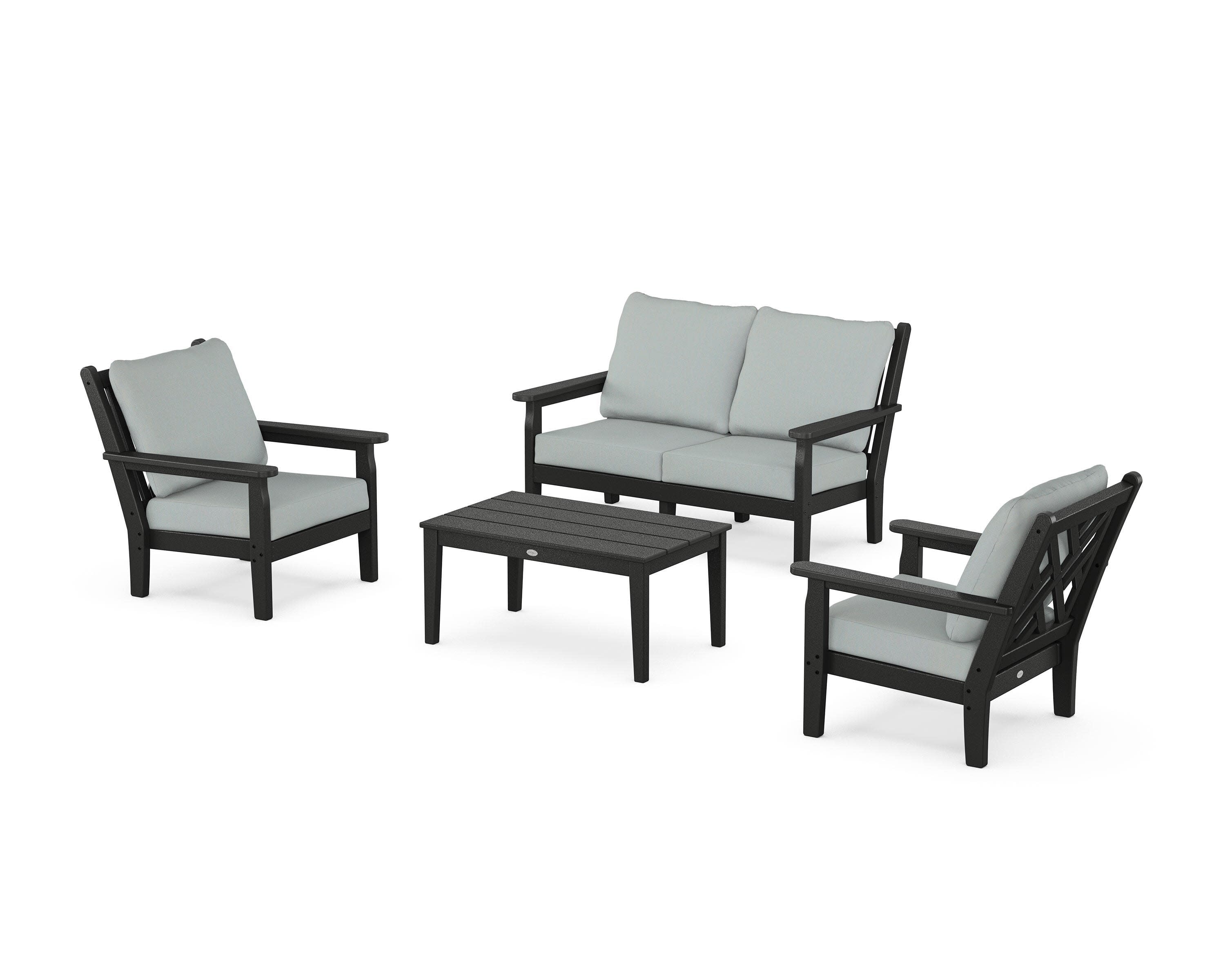Chippendale 4-Piece Deep Seating Set with Loveseat in Black / Spa