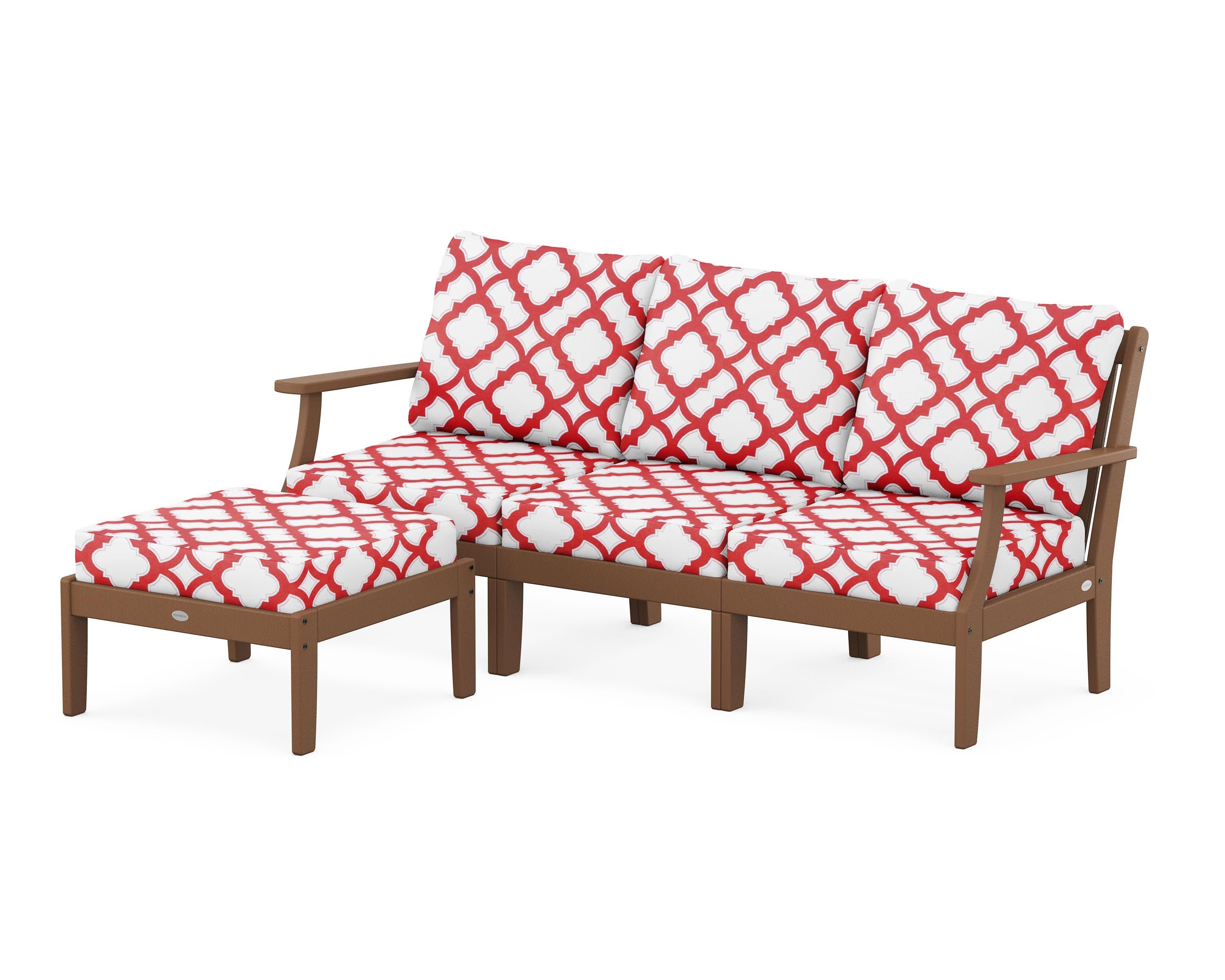 Braxton Modular 4-Piece Deep Seating Set with Ottoman in Teak / Trellis Crimson