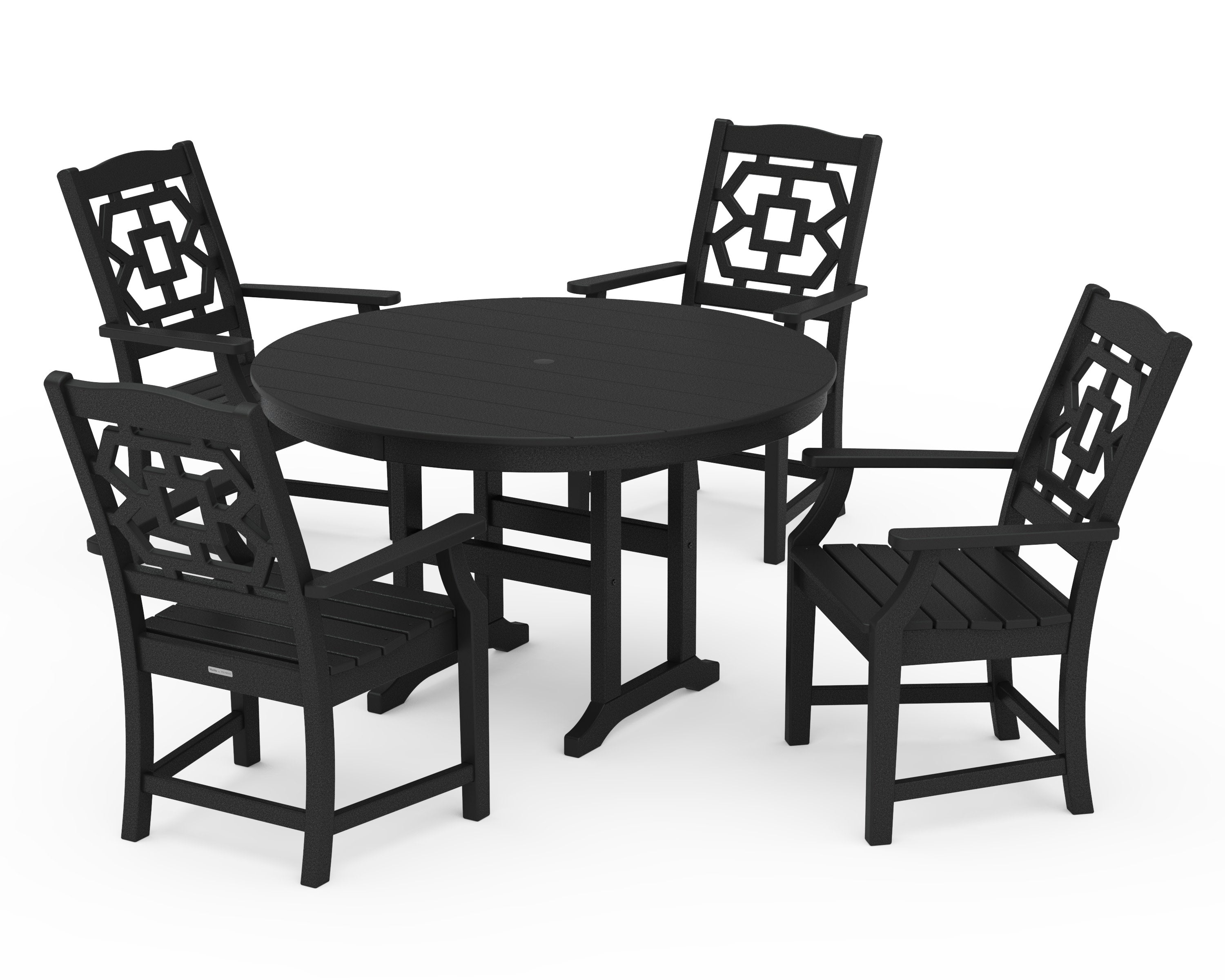 Chinoiserie 5-Piece Round Farmhouse Dining Set in Black