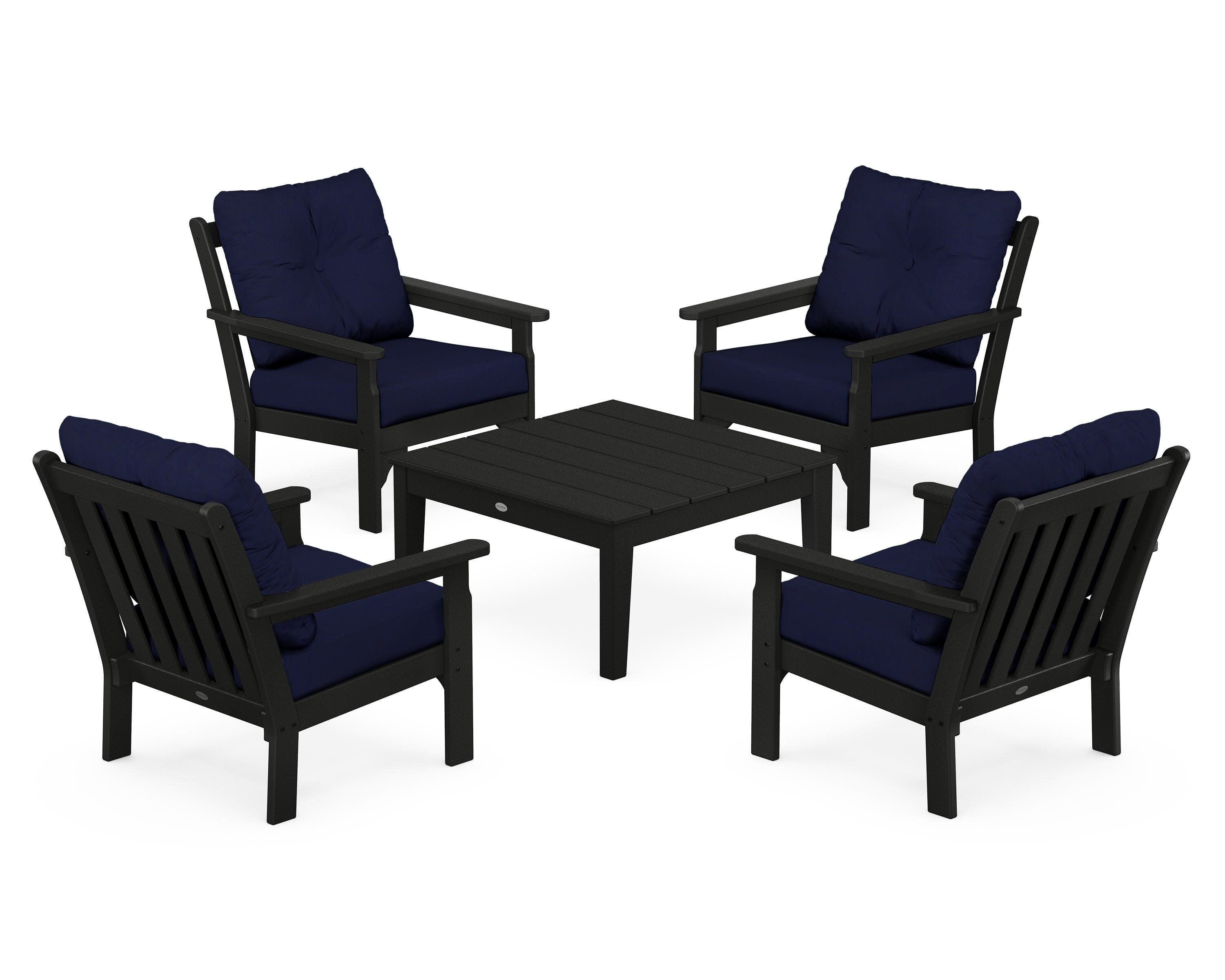 Vineyard 5-Piece Deep Seating Conversation Set in Black / Navy