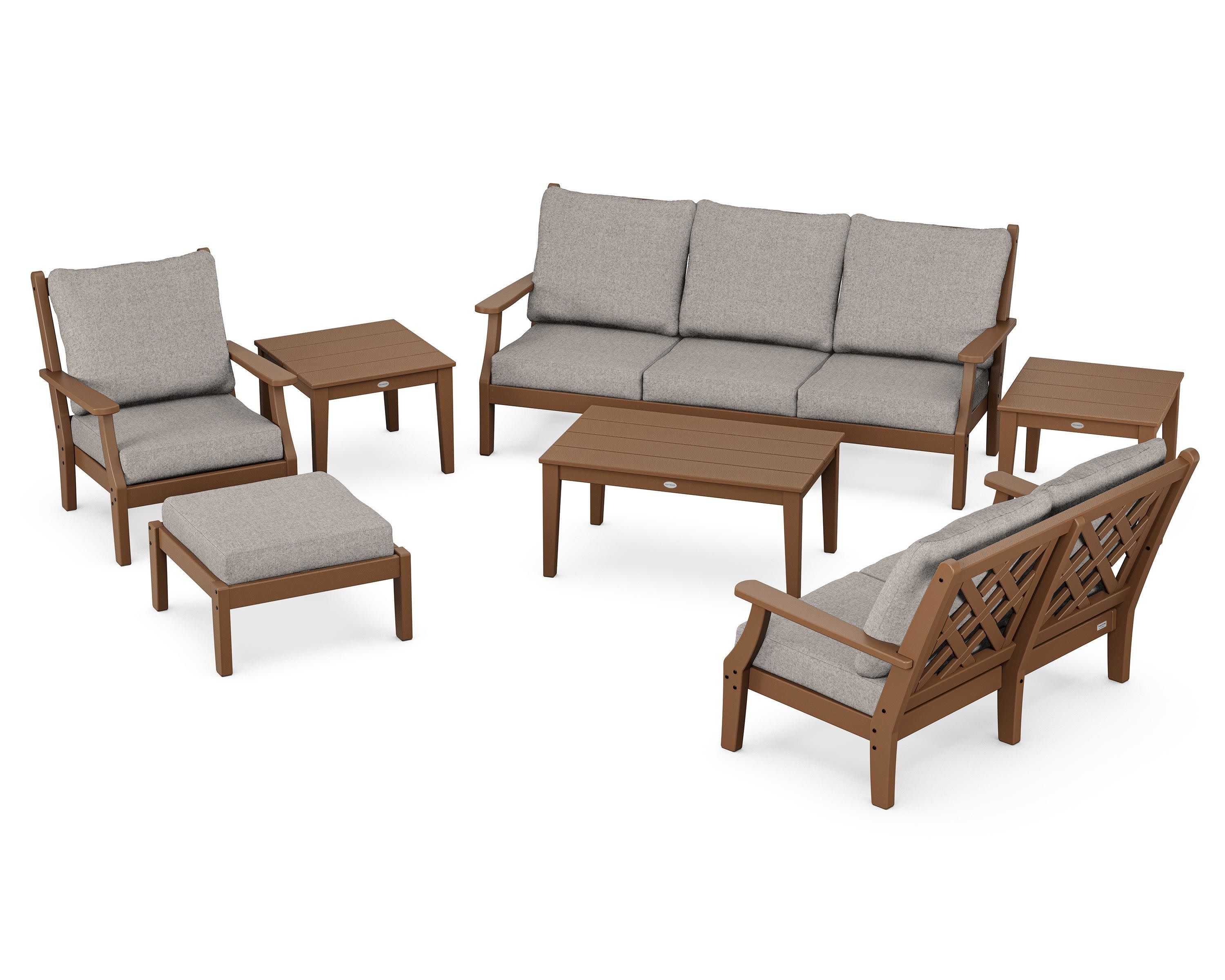 Wovendale 7-Piece Deep Seating Set in Teak / Weathered Tweed