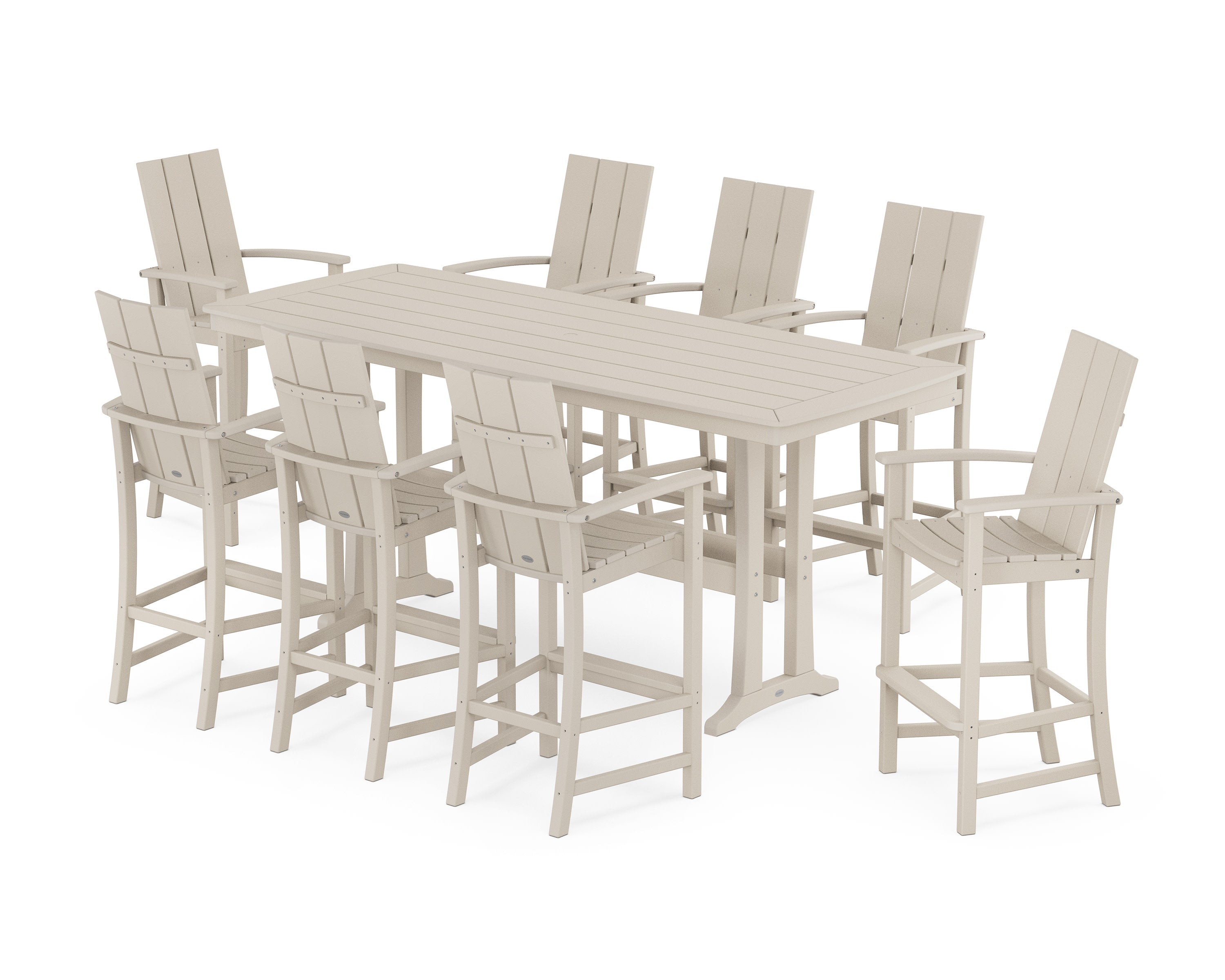 Modern Adirondack 9-Piece Bar Set with Trestle Legs in Sand