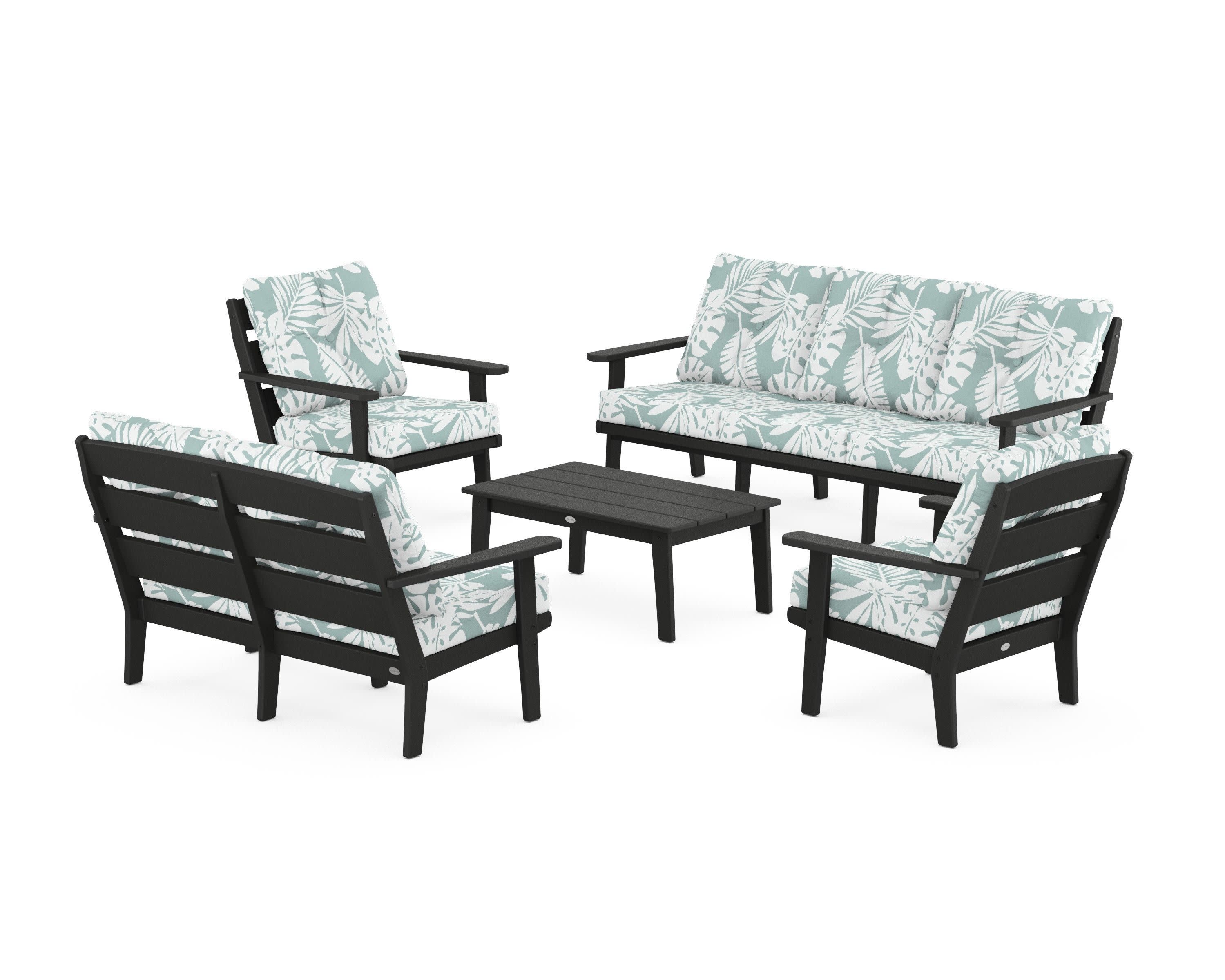 Lakeside 5-Piece Lounge Sofa Set in Black / Leaf Glacier Spa