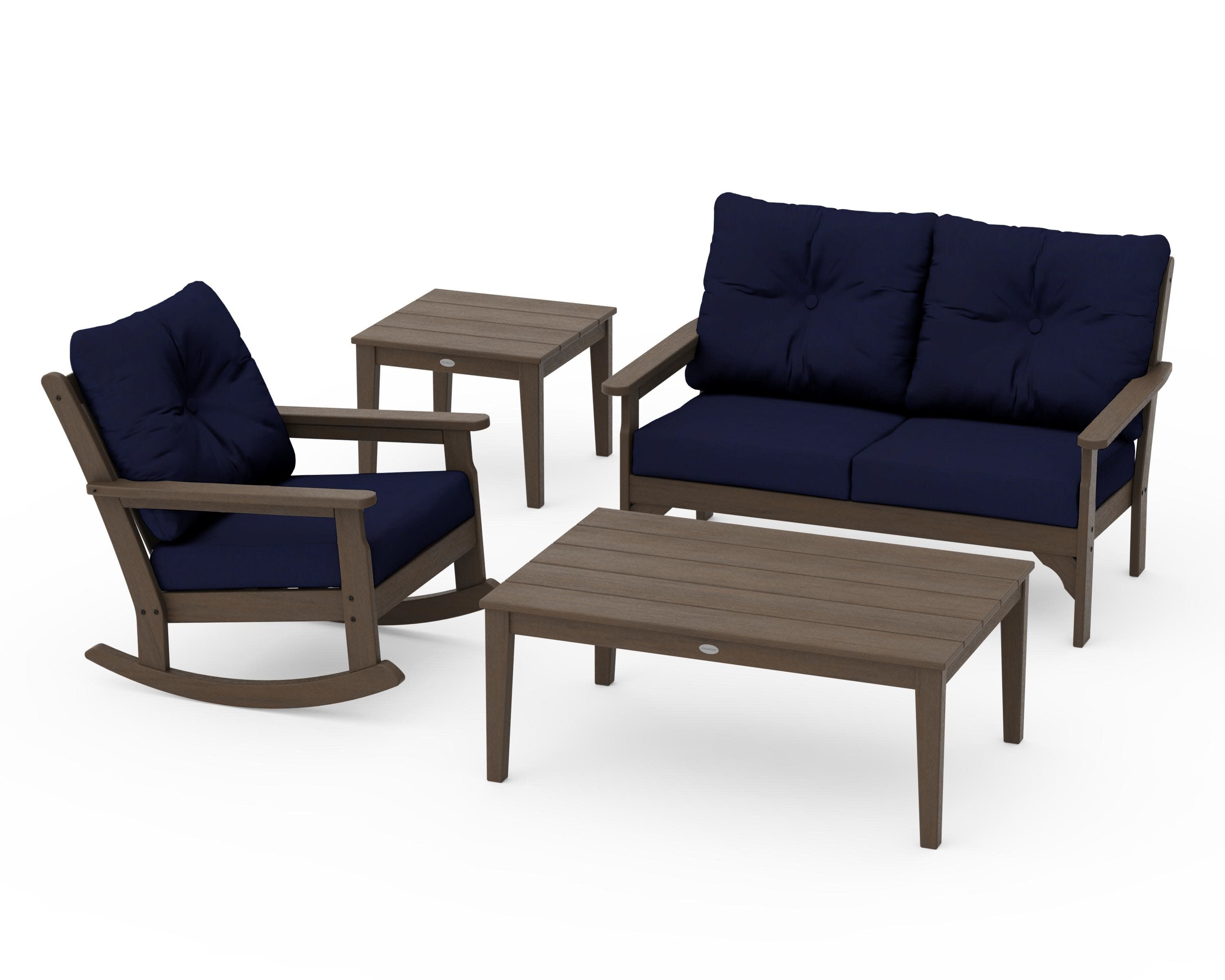 Vineyard 4-Piece Deep Seating Rocker Set in Kona / Navy