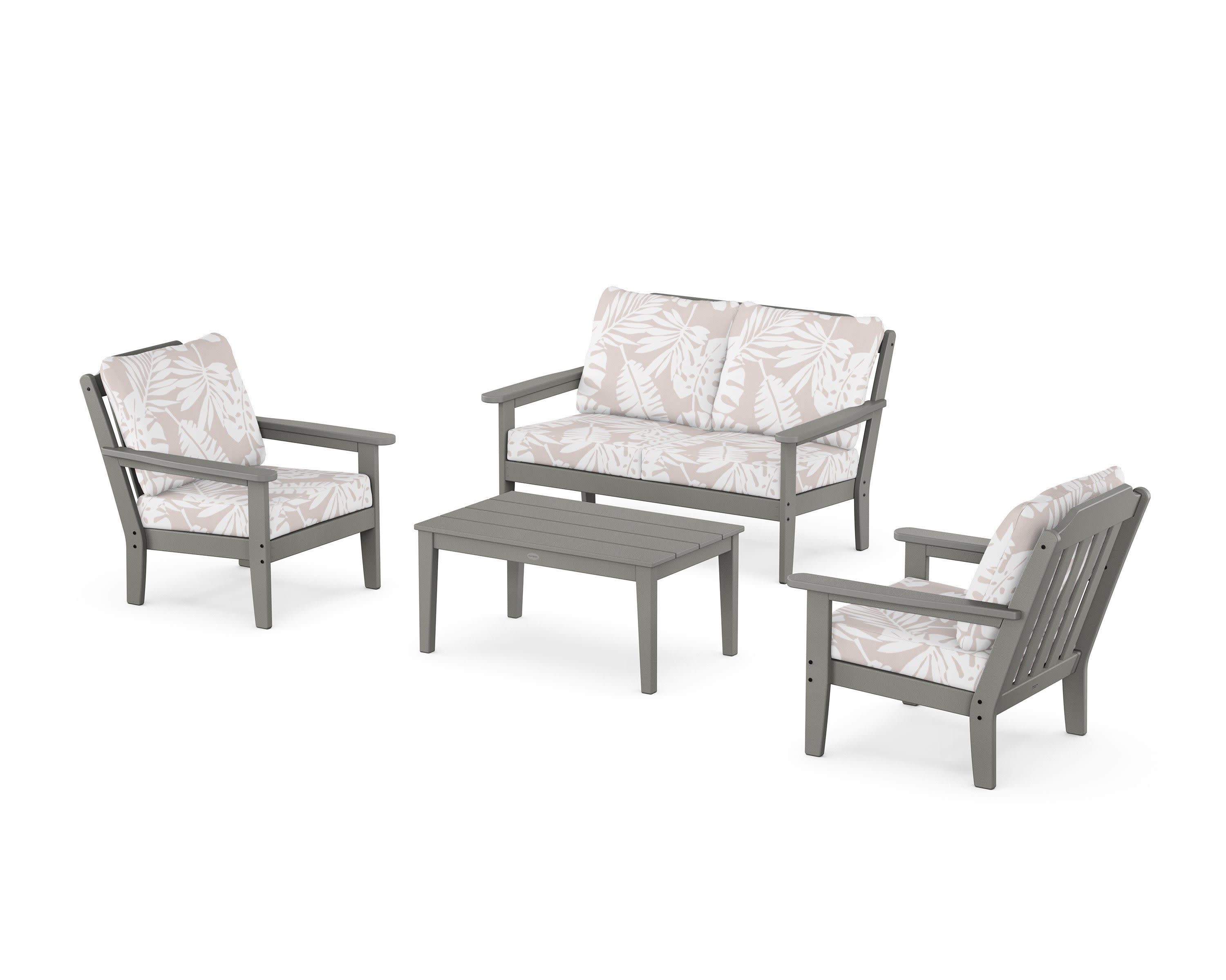 Cottage 4-Piece Deep Seating Set with Loveseat in Slate Grey / Leaf Dune Burlap