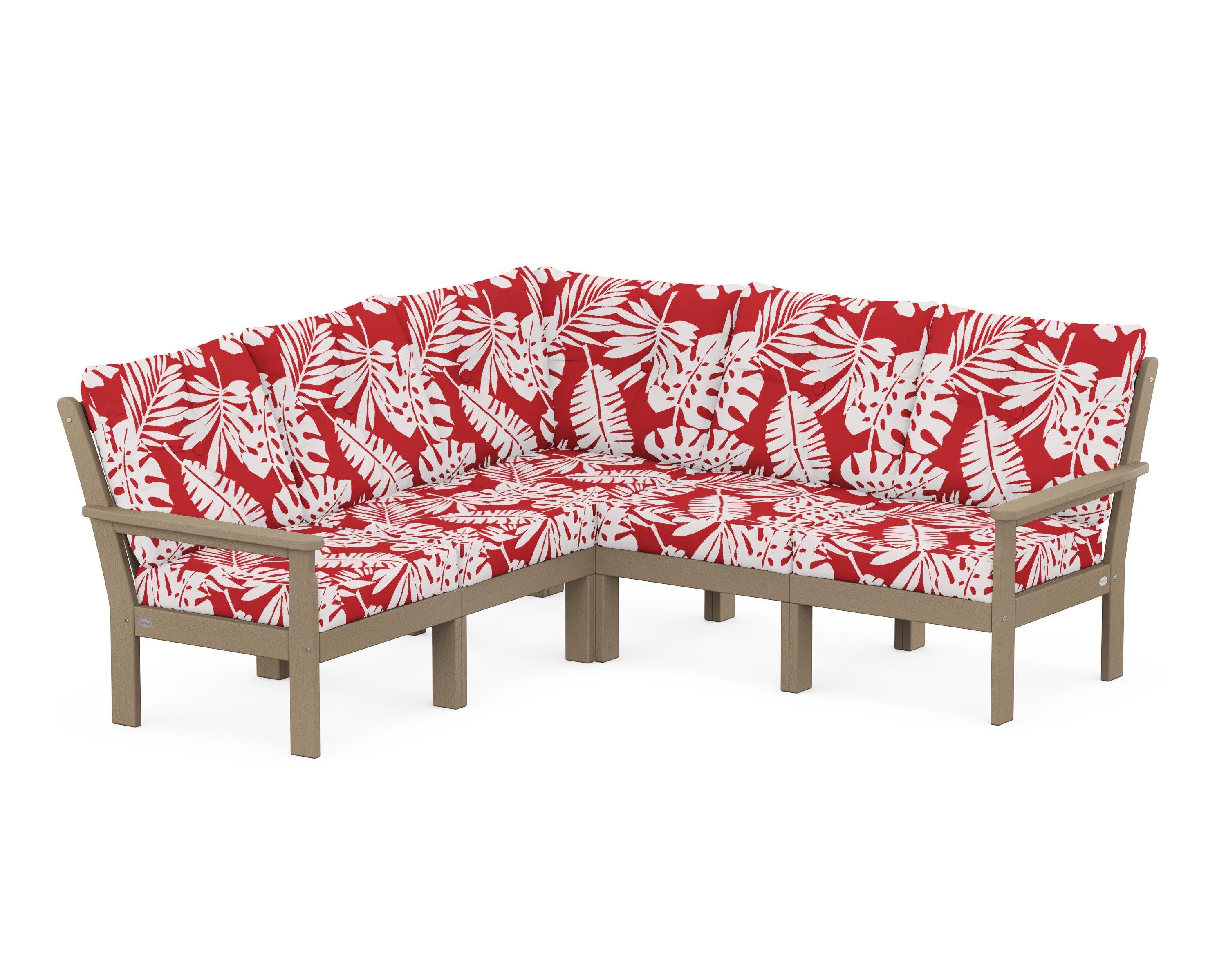 Vineyard 5-Piece Sectional in Vintage Sahara / Leaf Crimson