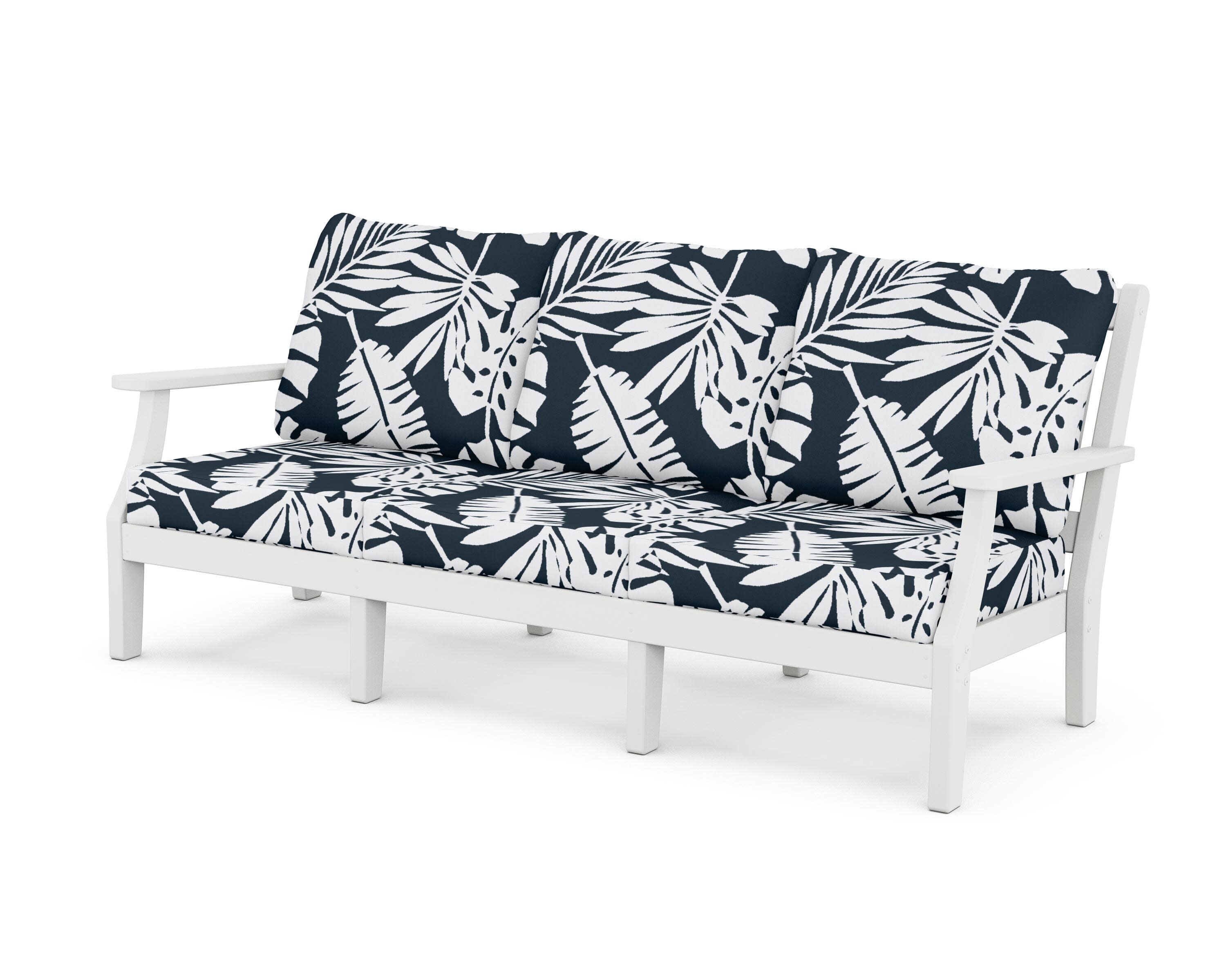 Chinoiserie Deep Seating Sofa in White / Leaf Marine Indigo