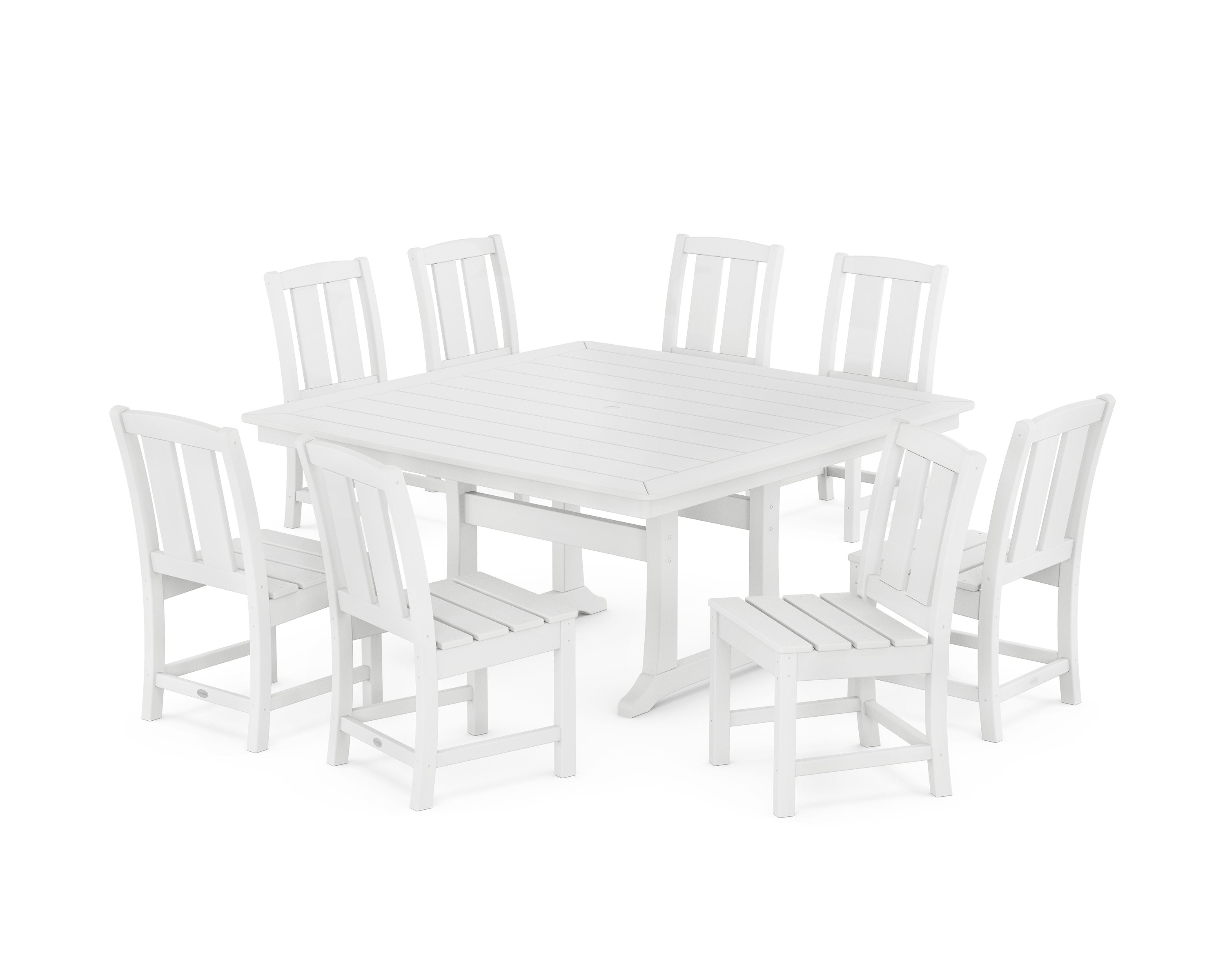 Mission Side Chair 9-Piece Square Dining Set with Trestle Legs in White